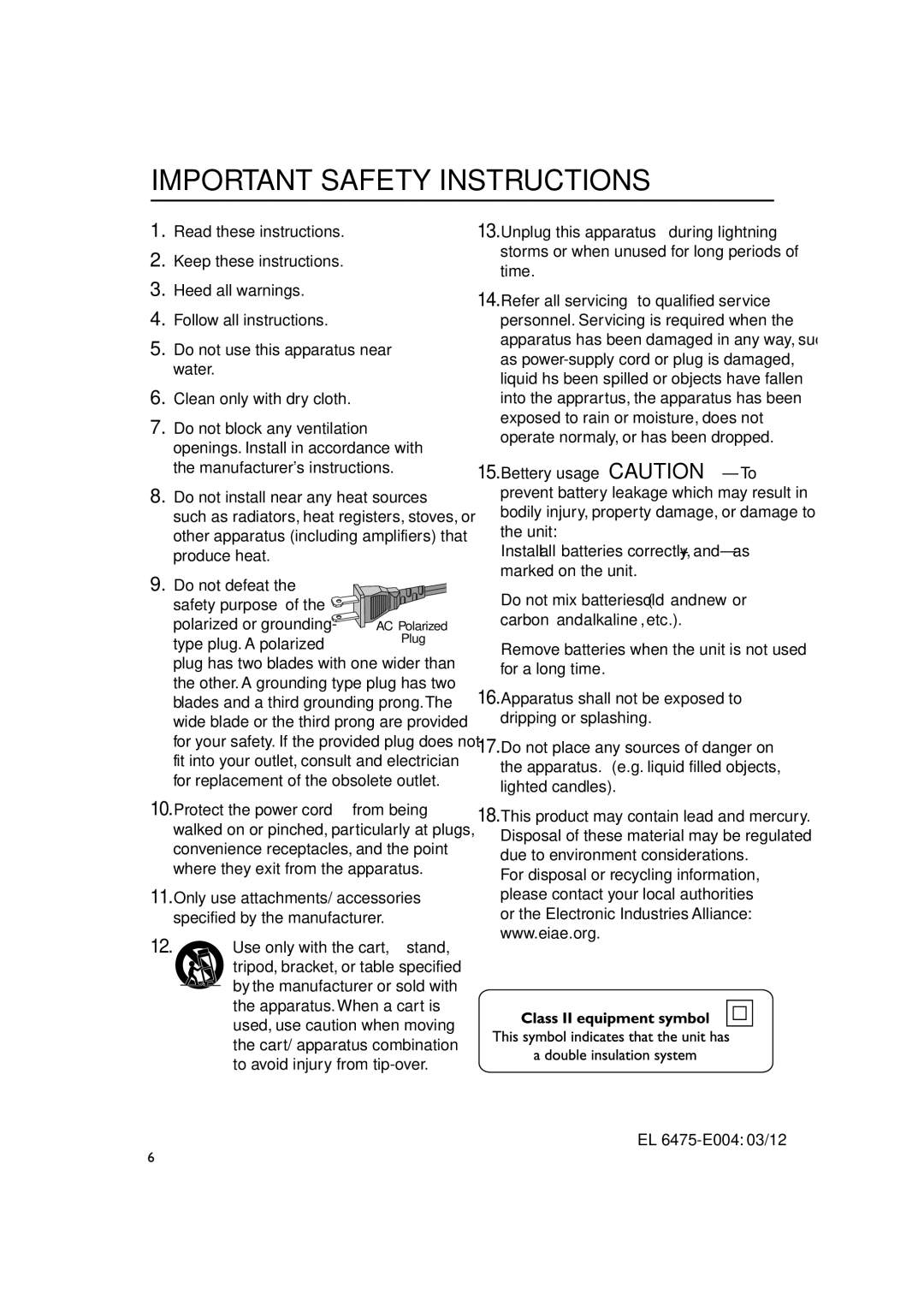 Philips MC235 user manual Important Safety Instructions 