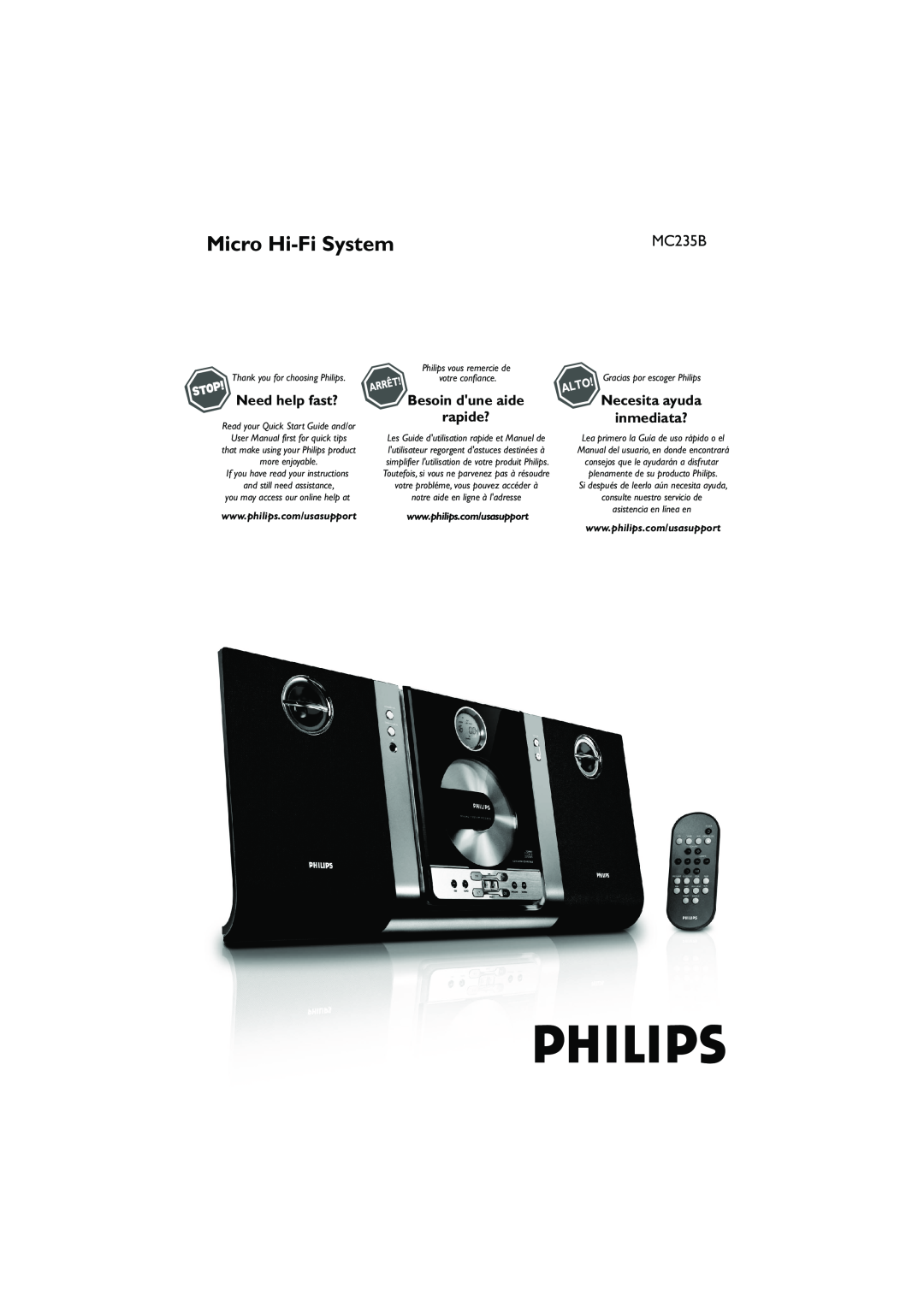 Philips MC235B/37 quick start Micro Hi-FiSystem, Besoin dune aide, Need help fast?, Necesita ayuda, inmediata?, rapide? 