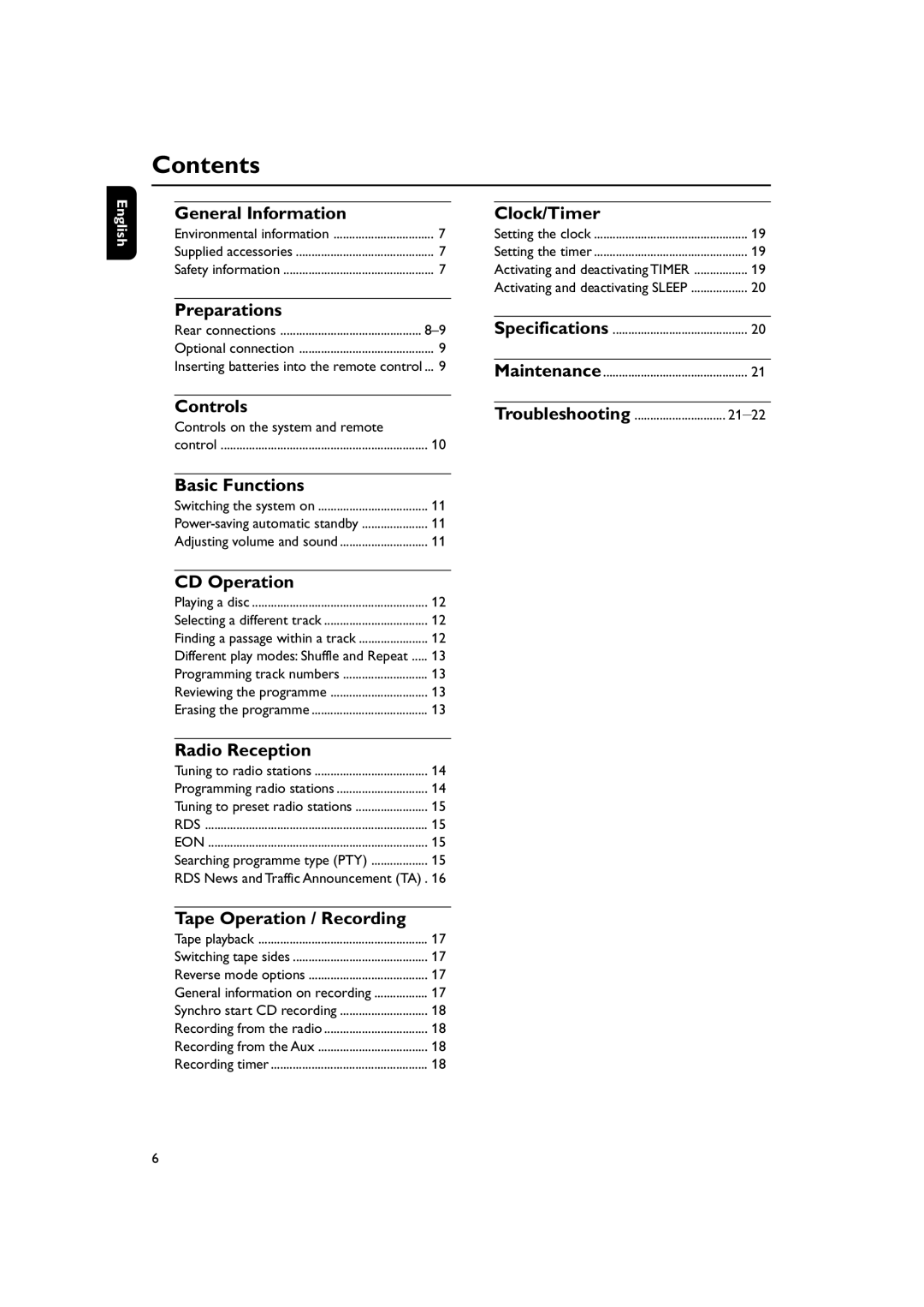 Philips MC270 user manual Contents 