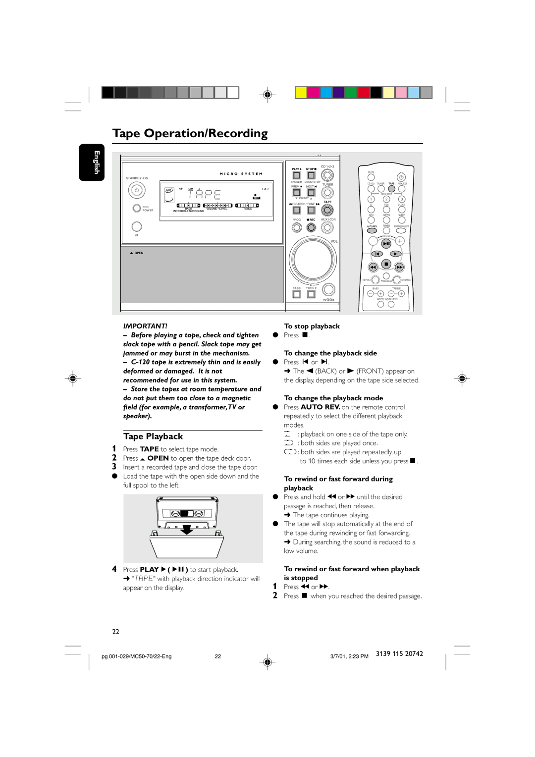 Philips MC50-70 manual Tape Playback, Deformed or damaged. It is not, Recommended for use in this system, Speaker 