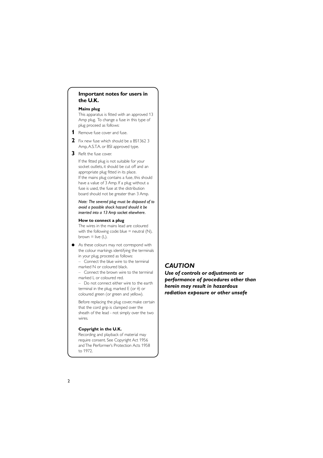 Philips MCB146 user manual Important notes for users in the U.K, Mains plug, How to connect a plug, Copyright in the U.K 