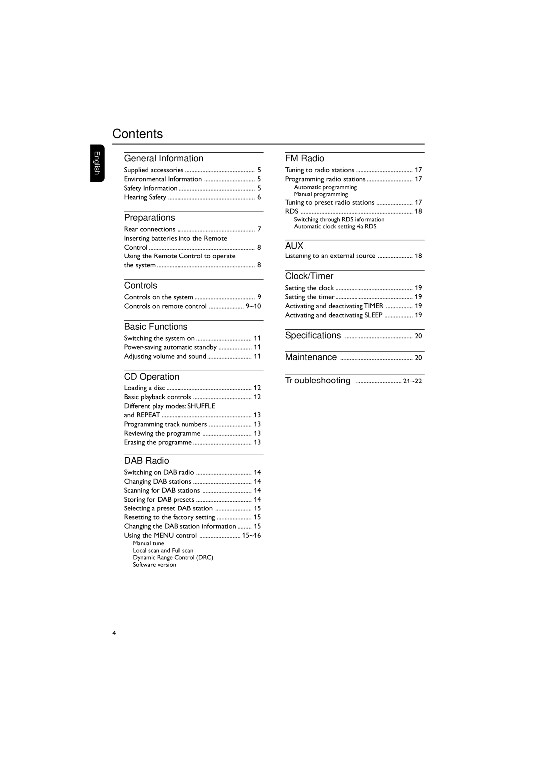 Philips MCB146 user manual Contents 