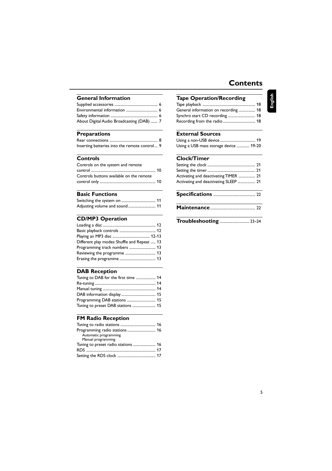 Philips MCB204 user manual Contents 