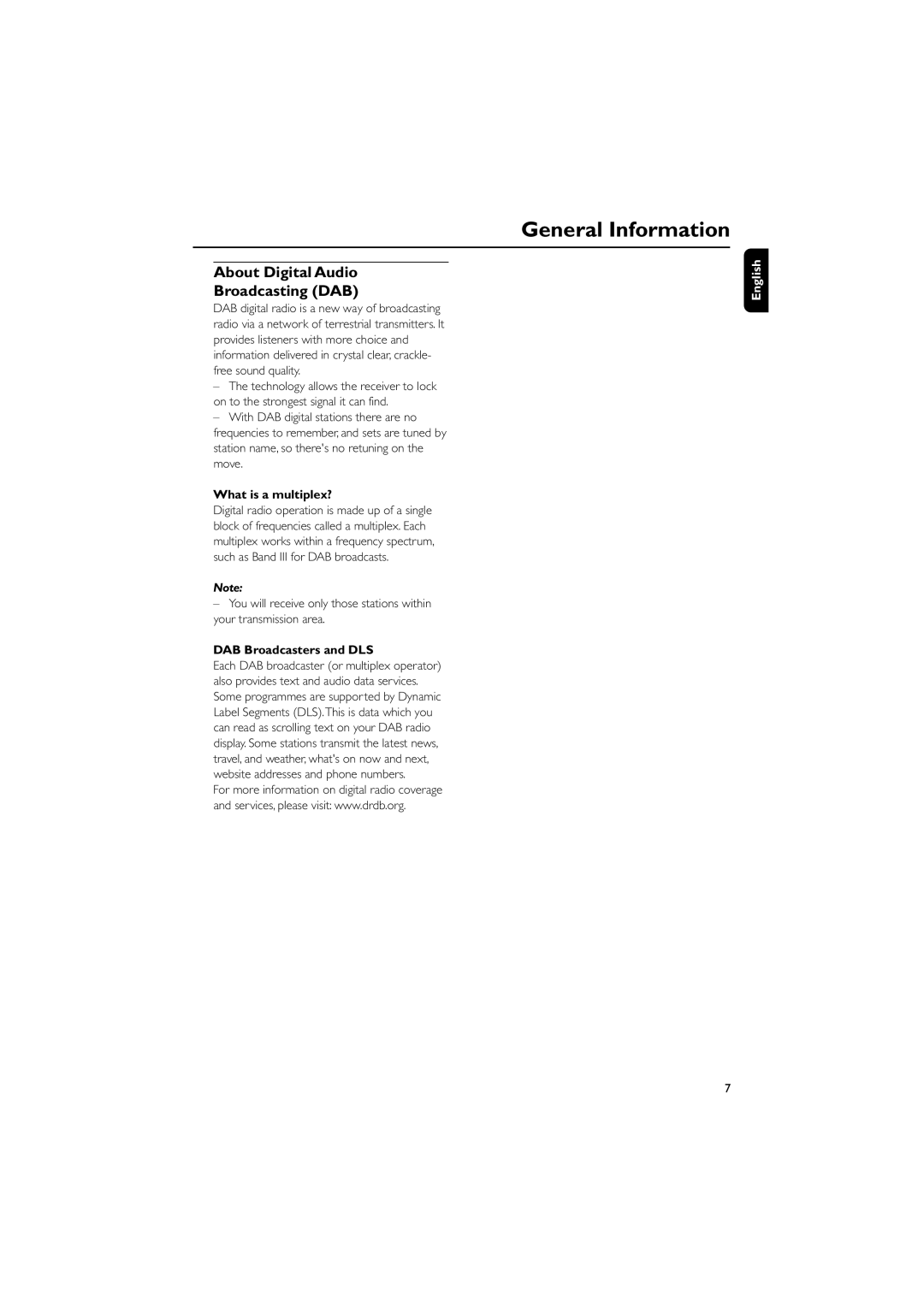 Philips MCB204 user manual About Digital Audio Broadcasting DAB, What is a multiplex?, DAB Broadcasters and DLS 