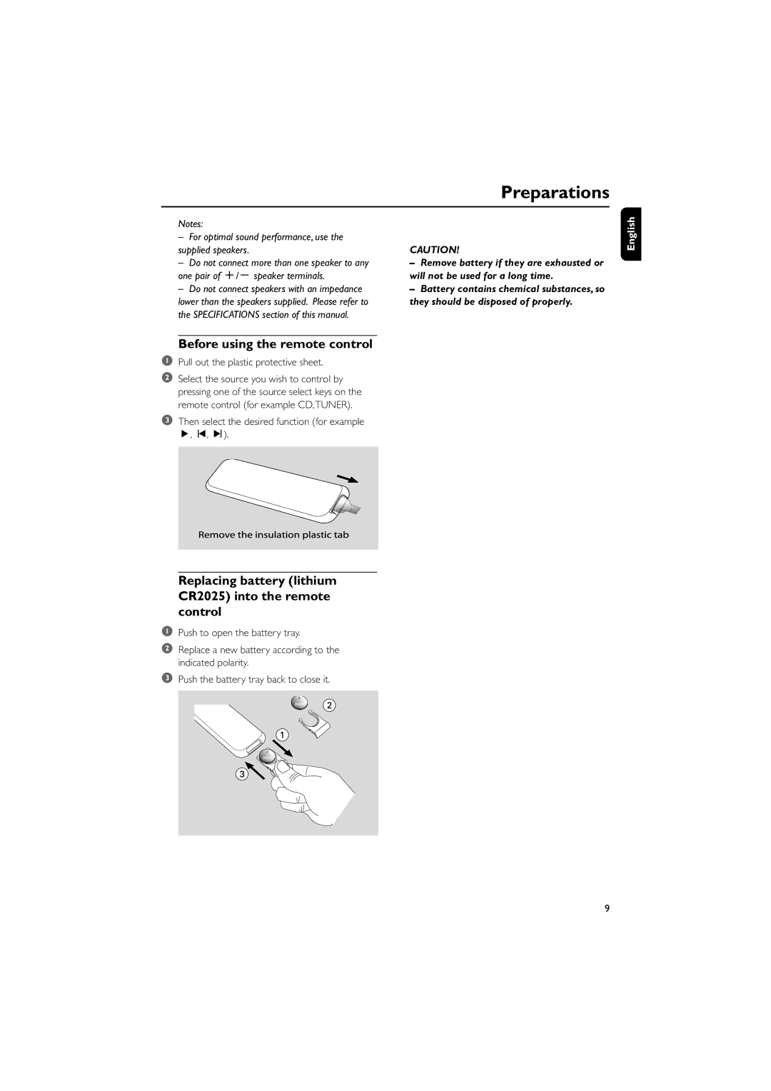 Philips MCB204 user manual Before using the remote control, Replacing battery lithium CR2025 into the remote control 