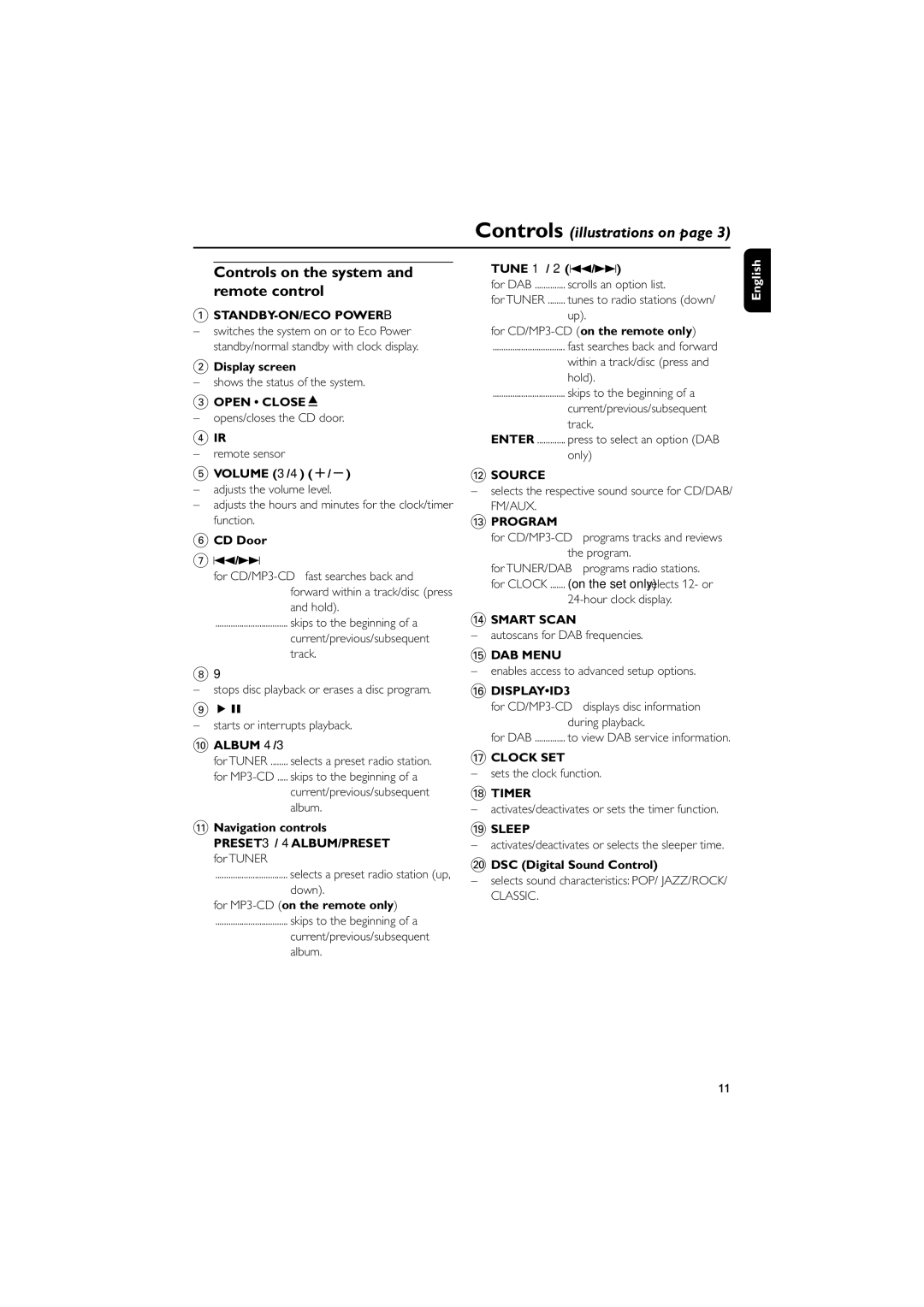 Philips MCB240 user manual Controls on the system, Remote control 