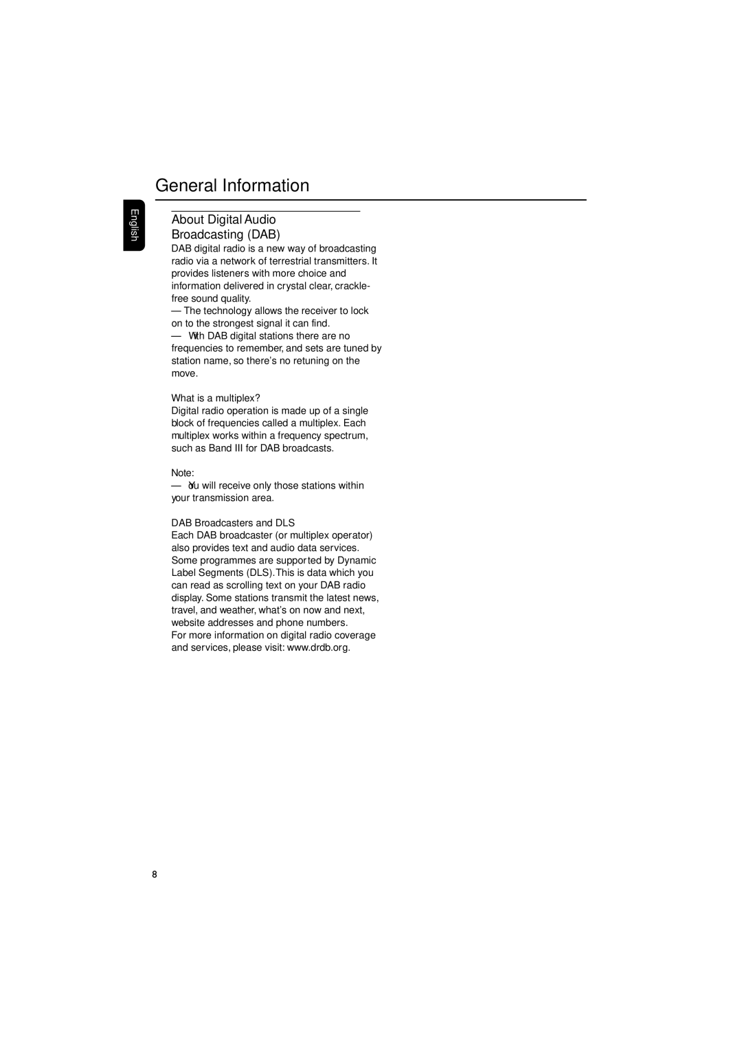 Philips MCB240 user manual About Digital Audio Broadcasting DAB, What is a multiplex?, DAB Broadcasters and DLS 