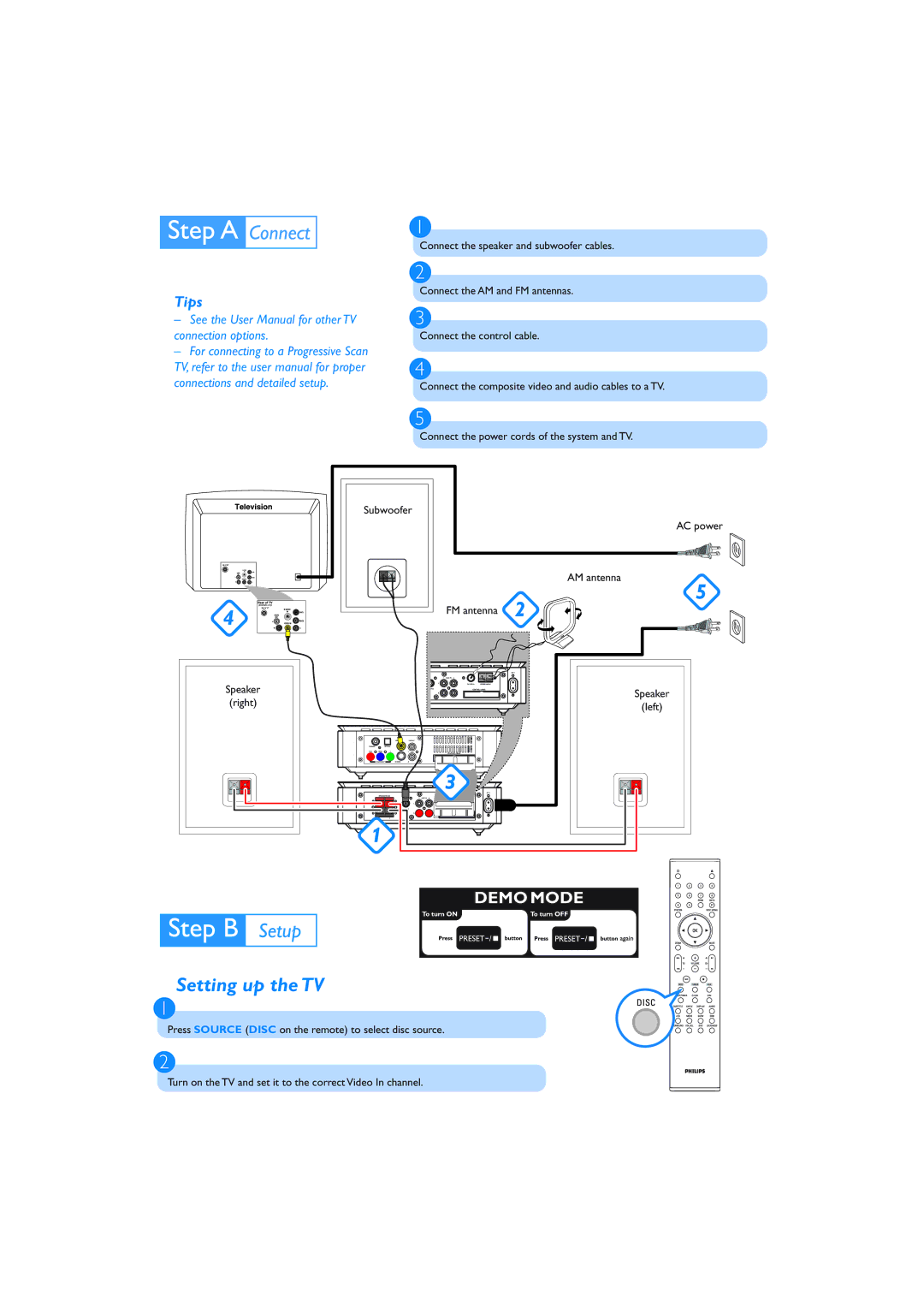 Philips MCD 718 quick start Setting up the TV, Tips 