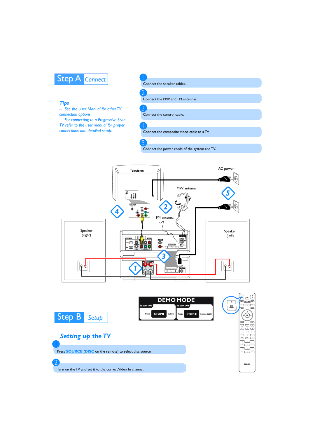 Philips MCD 908 quick start Setting up the TV, Tips 