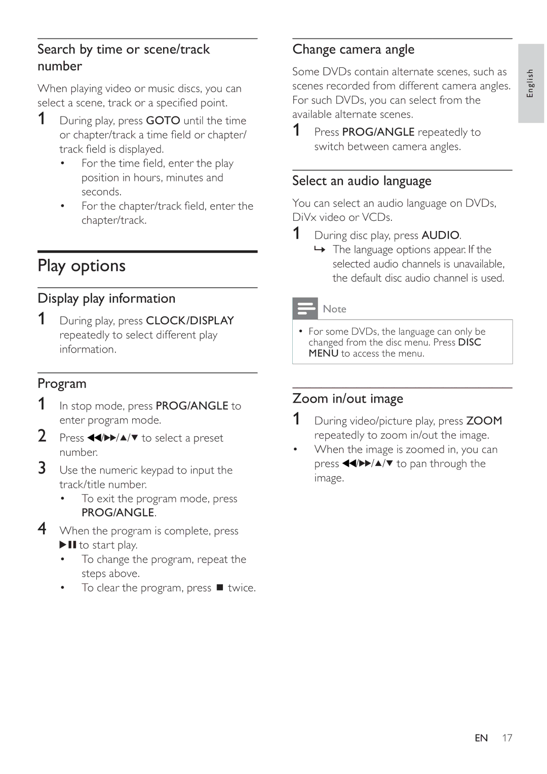 Philips MCD107 user manual Play options 