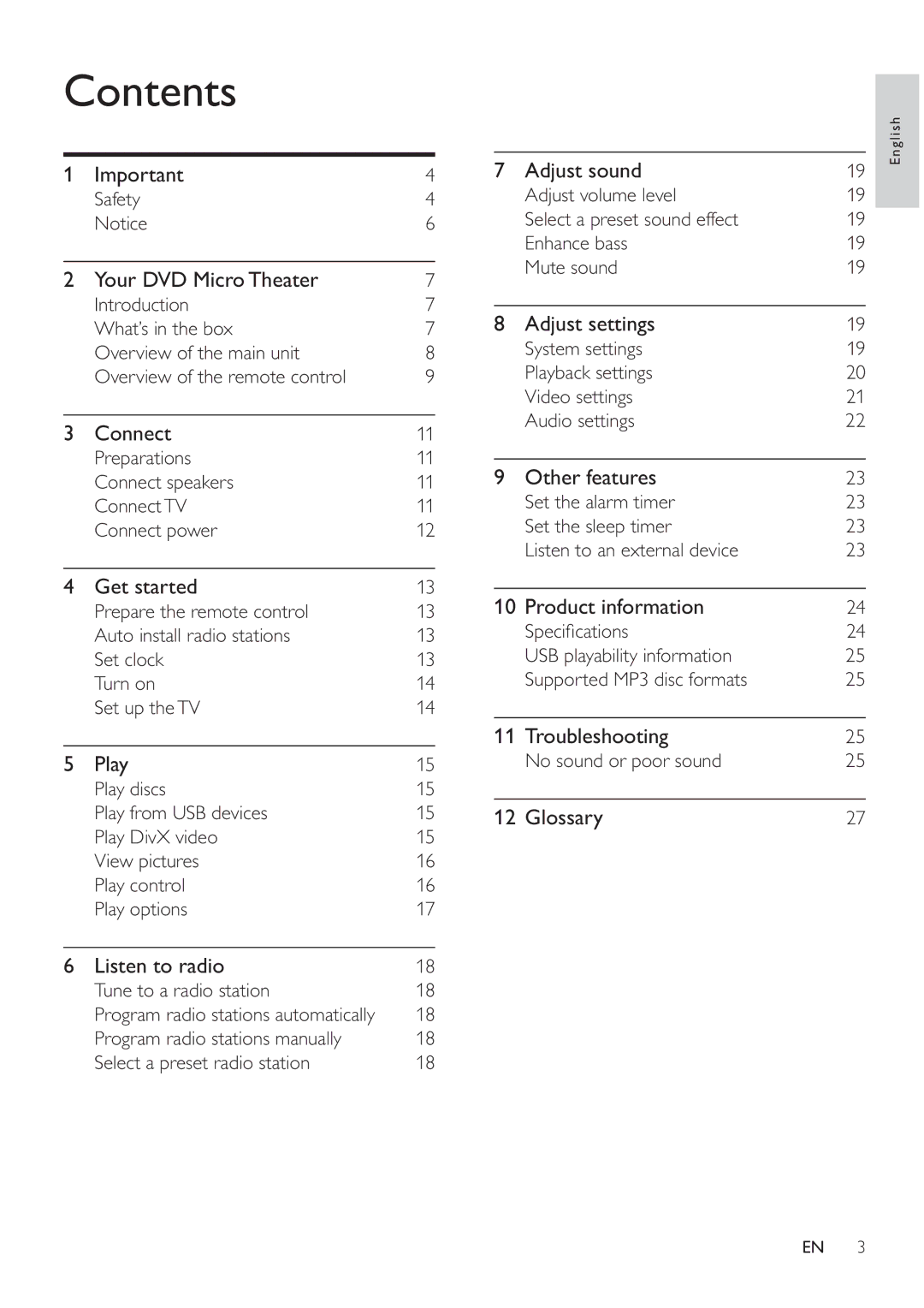 Philips MCD107 user manual Contents 