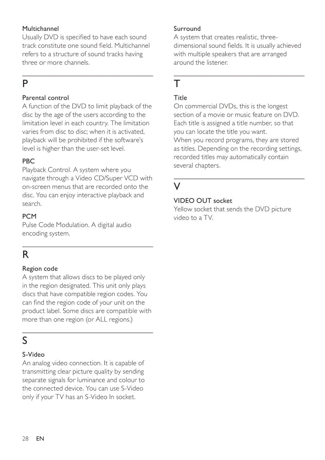 Philips MCD107 user manual Pbc, Pcm 