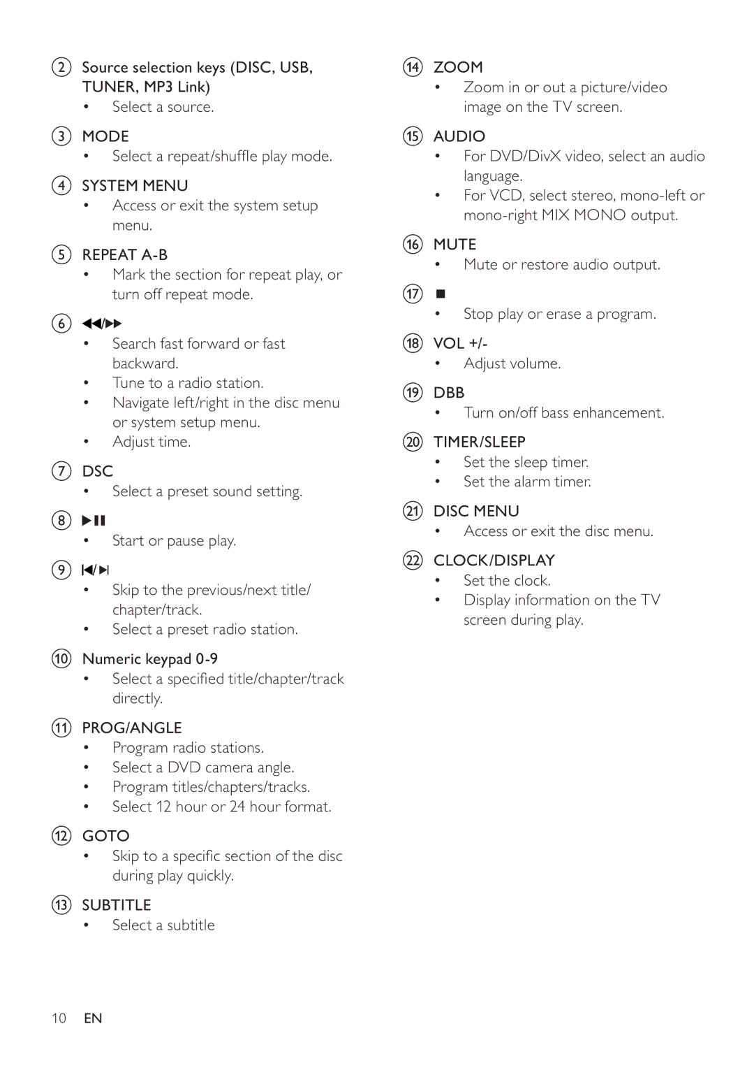 Philips MCD107 user manual Source selection keys DISC, USB 