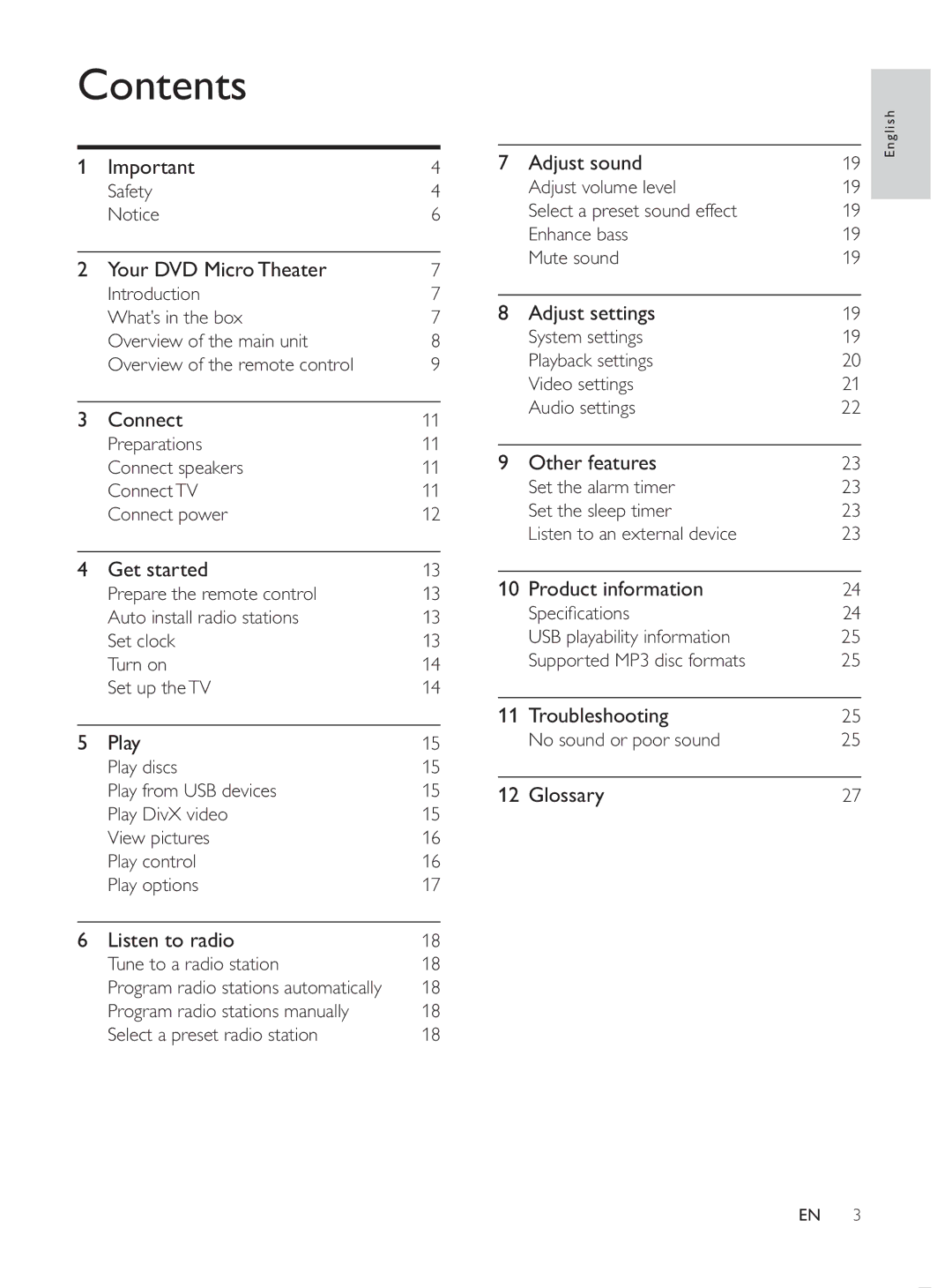 Philips MCD107/98 user manual Contents 