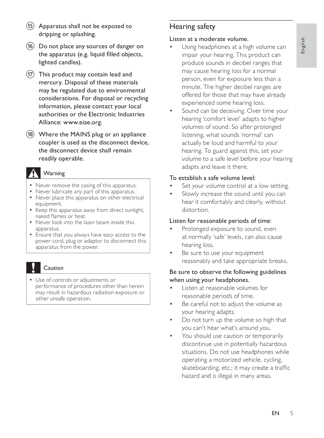 Philips MCD107/98 user manual Hearing safety, Listen at a moderate volume 