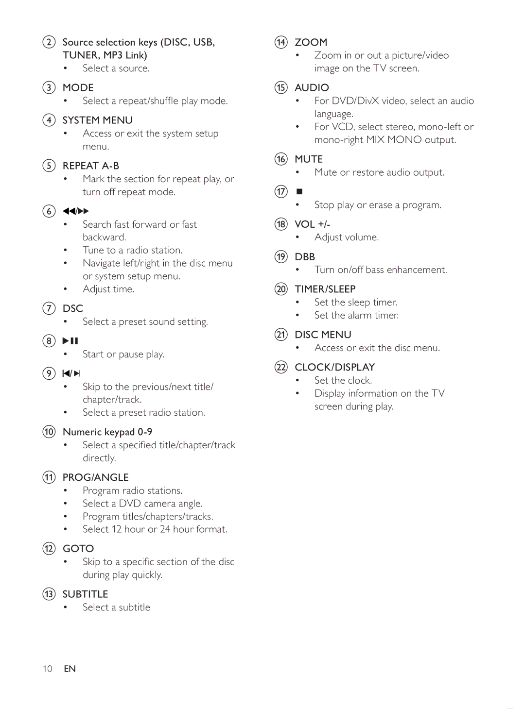 Philips MCD107/98 user manual Source selection keys DISC, USB 