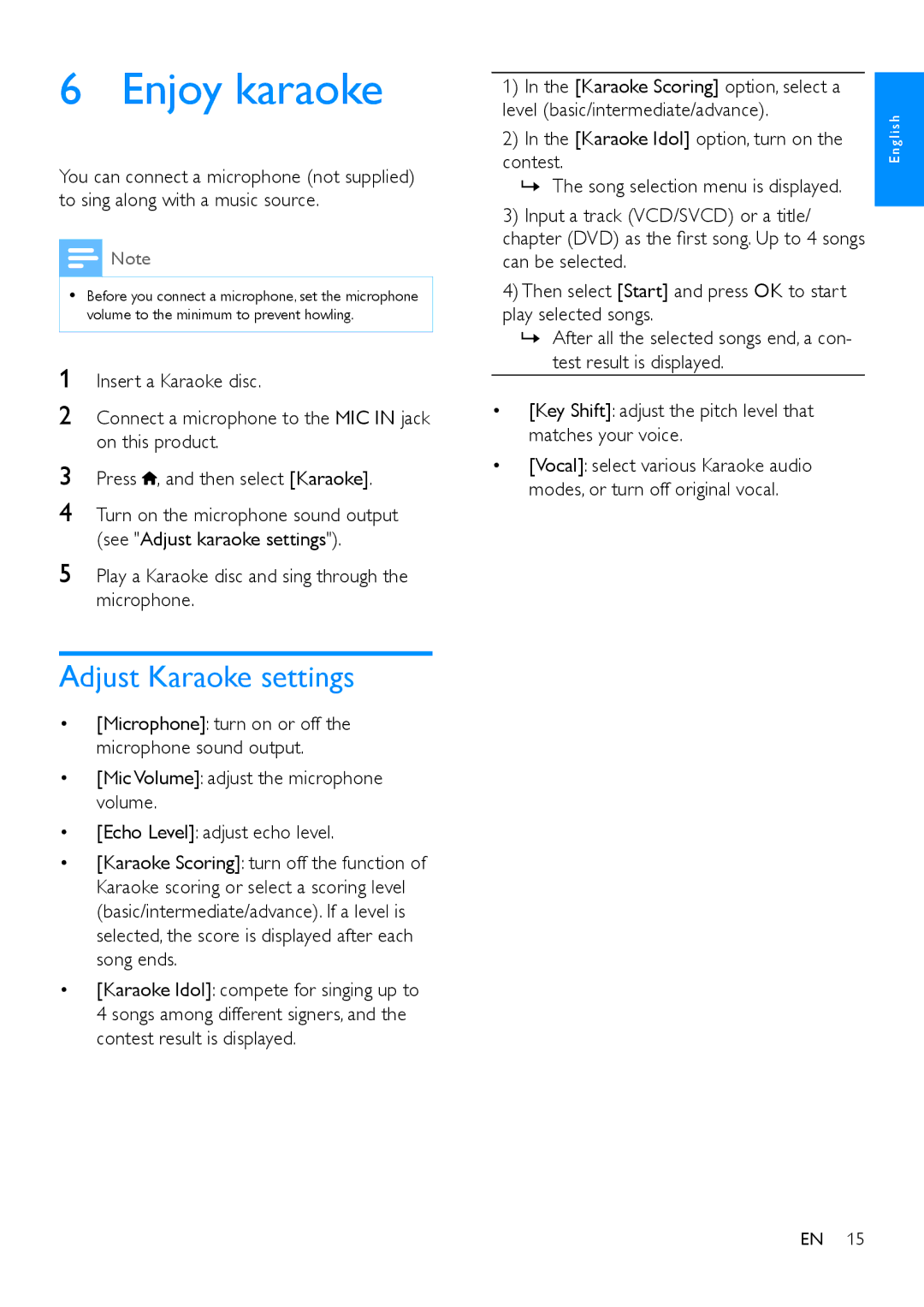 Philips MCD1165 user manual Enjoy karaoke, Adjust Karaoke settings 