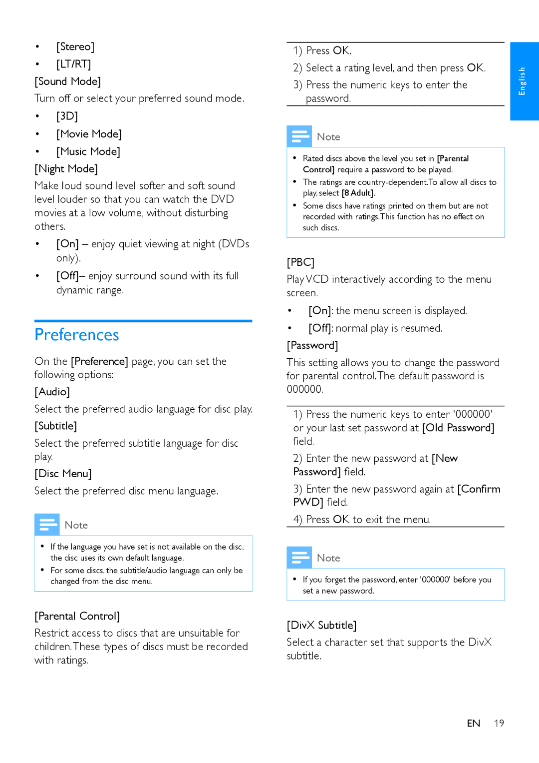 Philips MCD1165 user manual Preferences, Pbc 