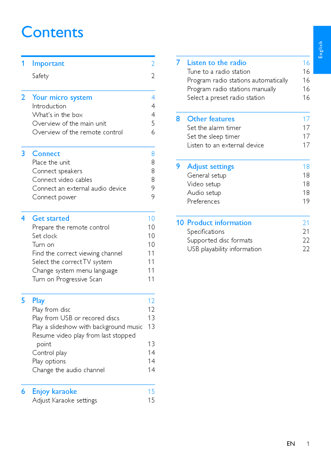 Philips MCD1165 user manual Contents 