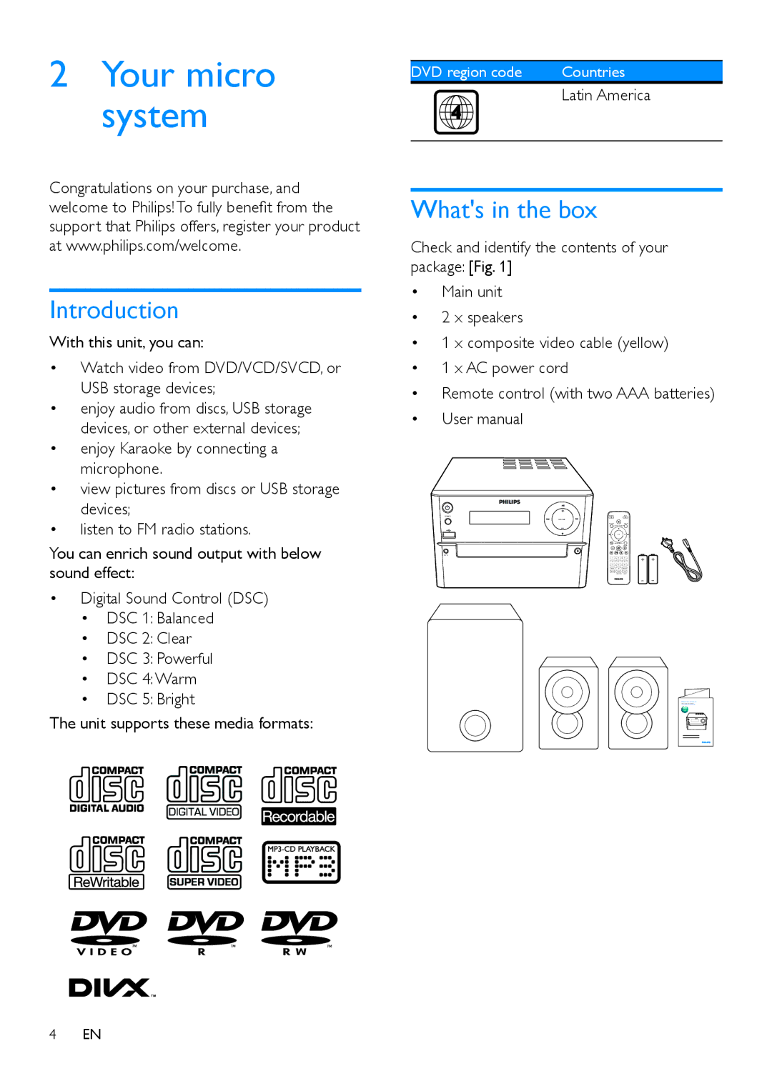 Philips MCD1165 user manual Introduction, Whats in the box 