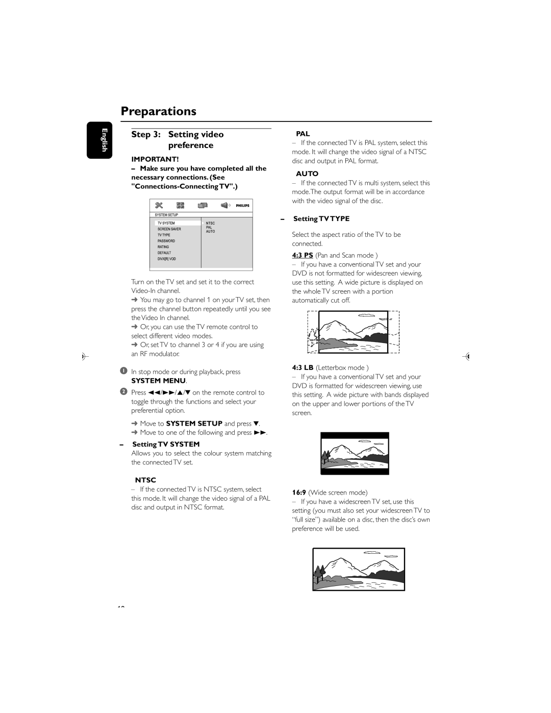 Philips MCD119/05 user manual Preparations, Setting video Preference 