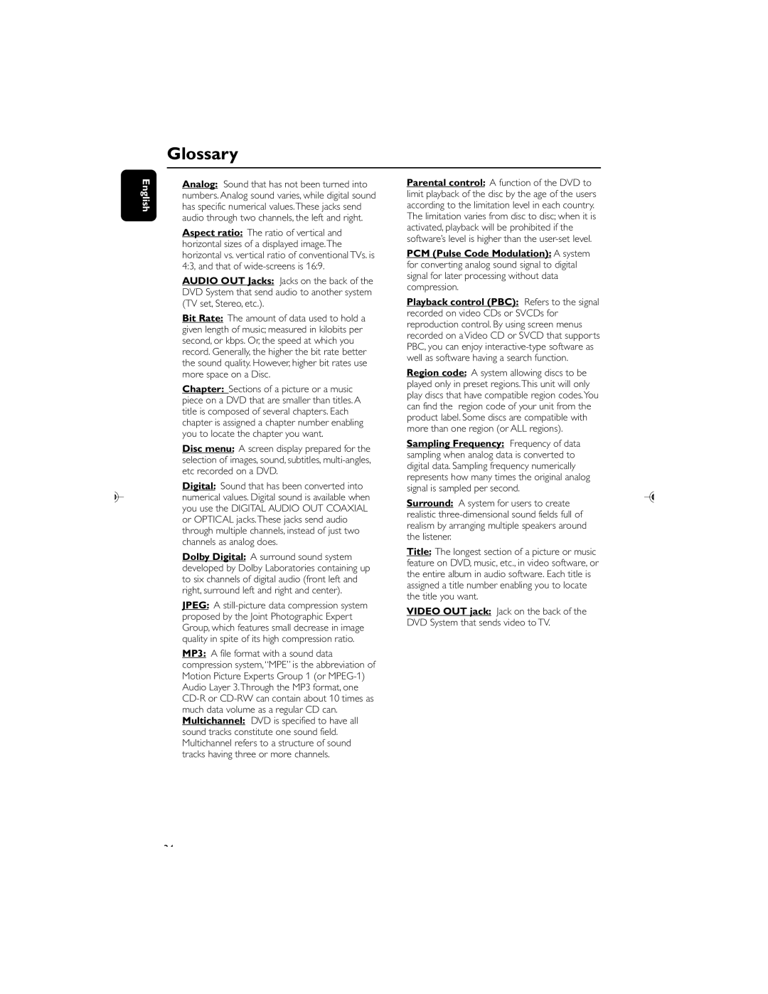 Philips MCD119/05 user manual Glossary 