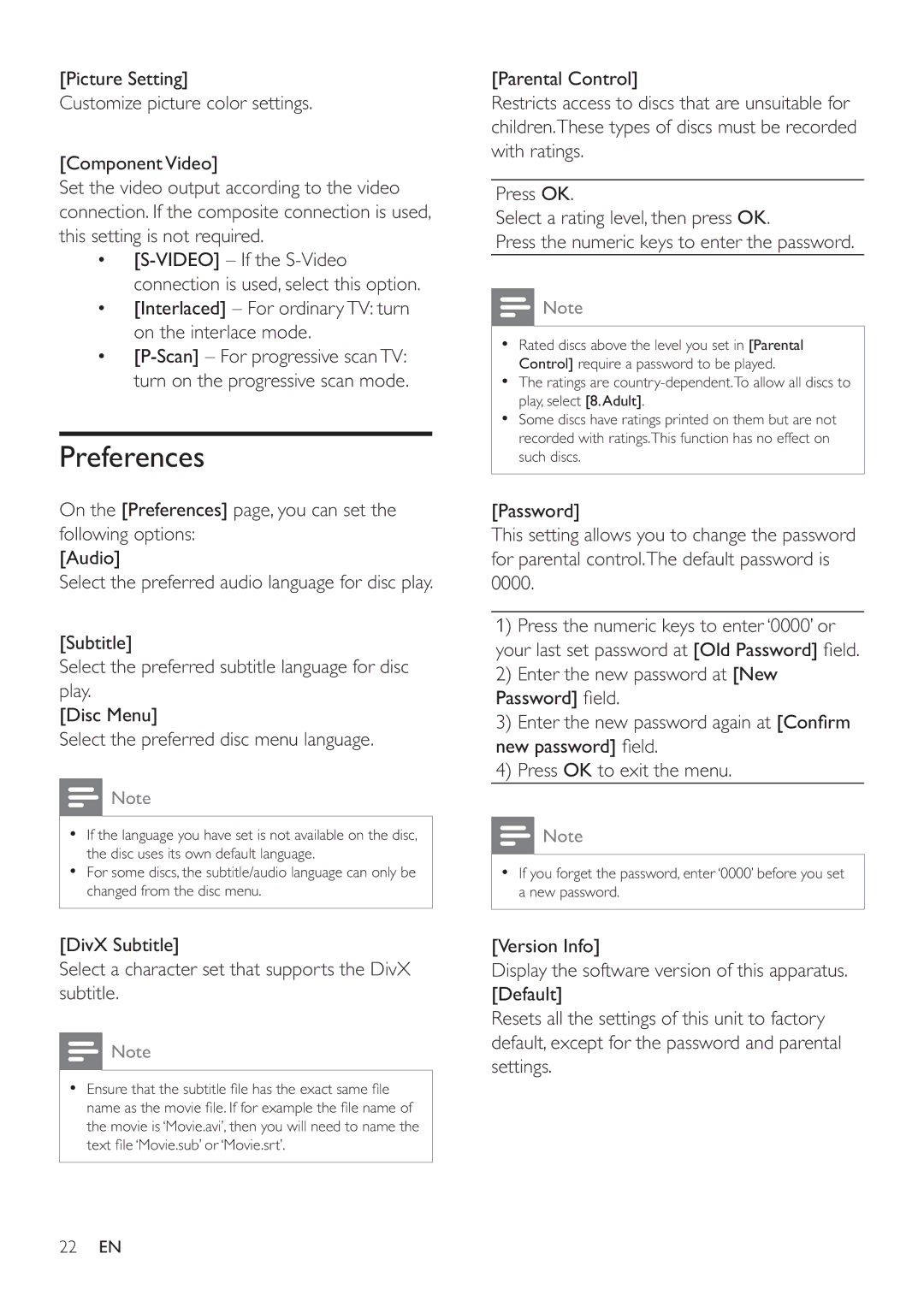 Philips MCD122 user manual Preferences 