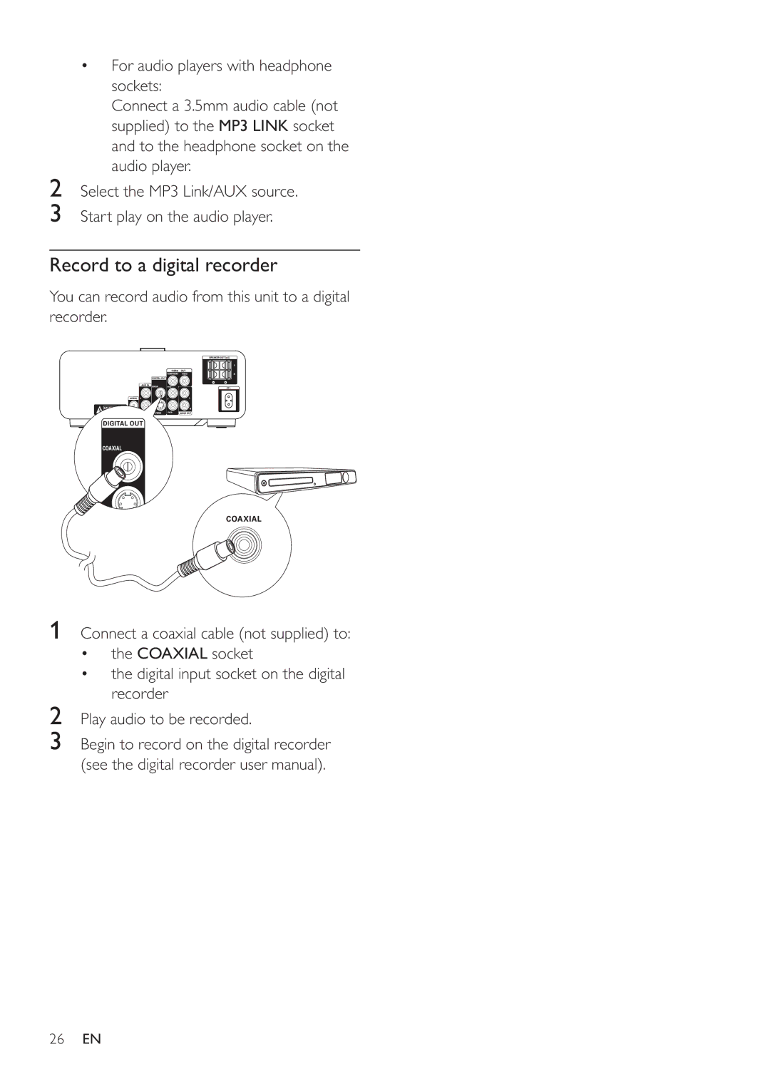 Philips MCD122 user manual Record to a digital recorder 