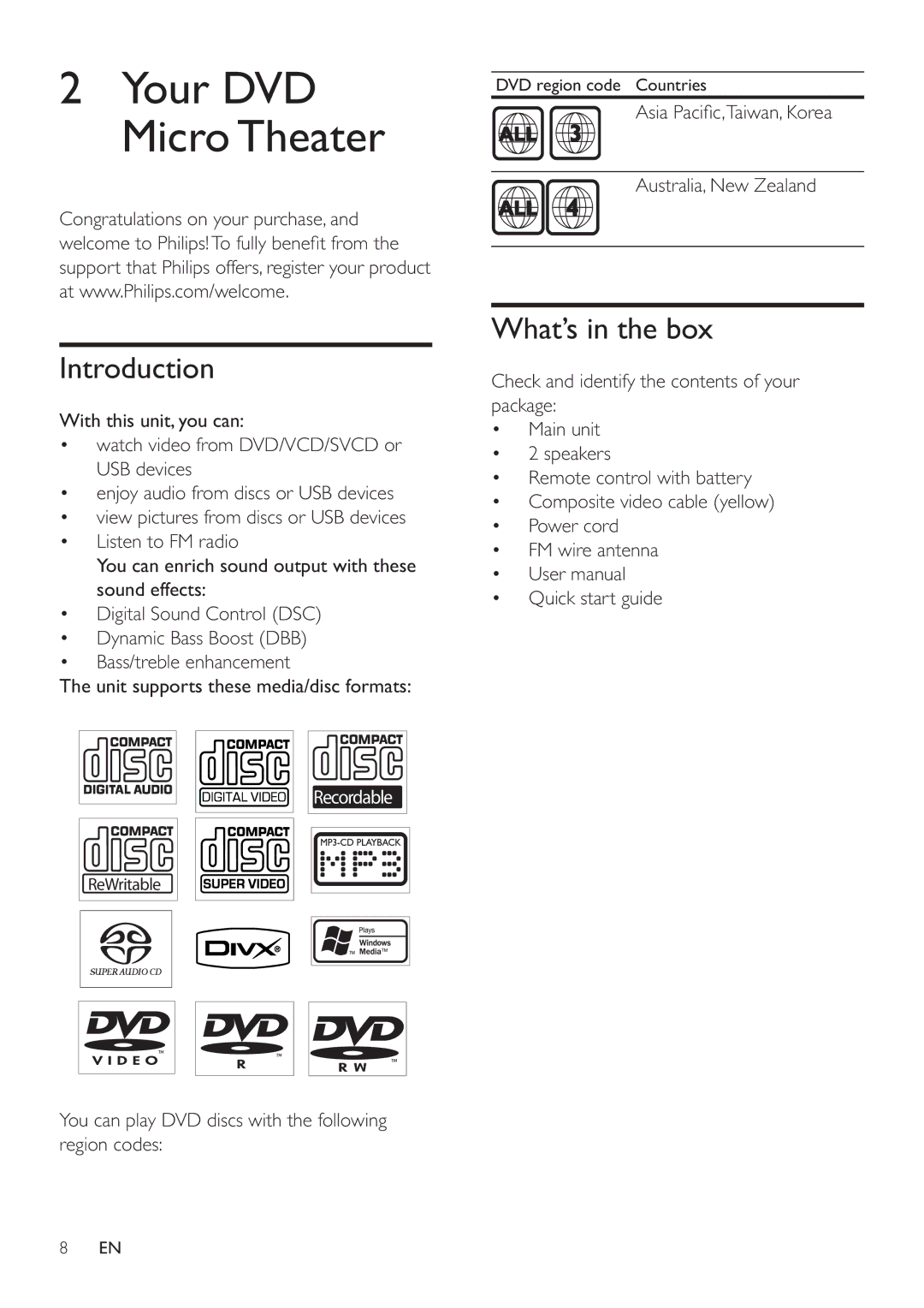 Philips MCD122 user manual Introduction, What’s in the box 