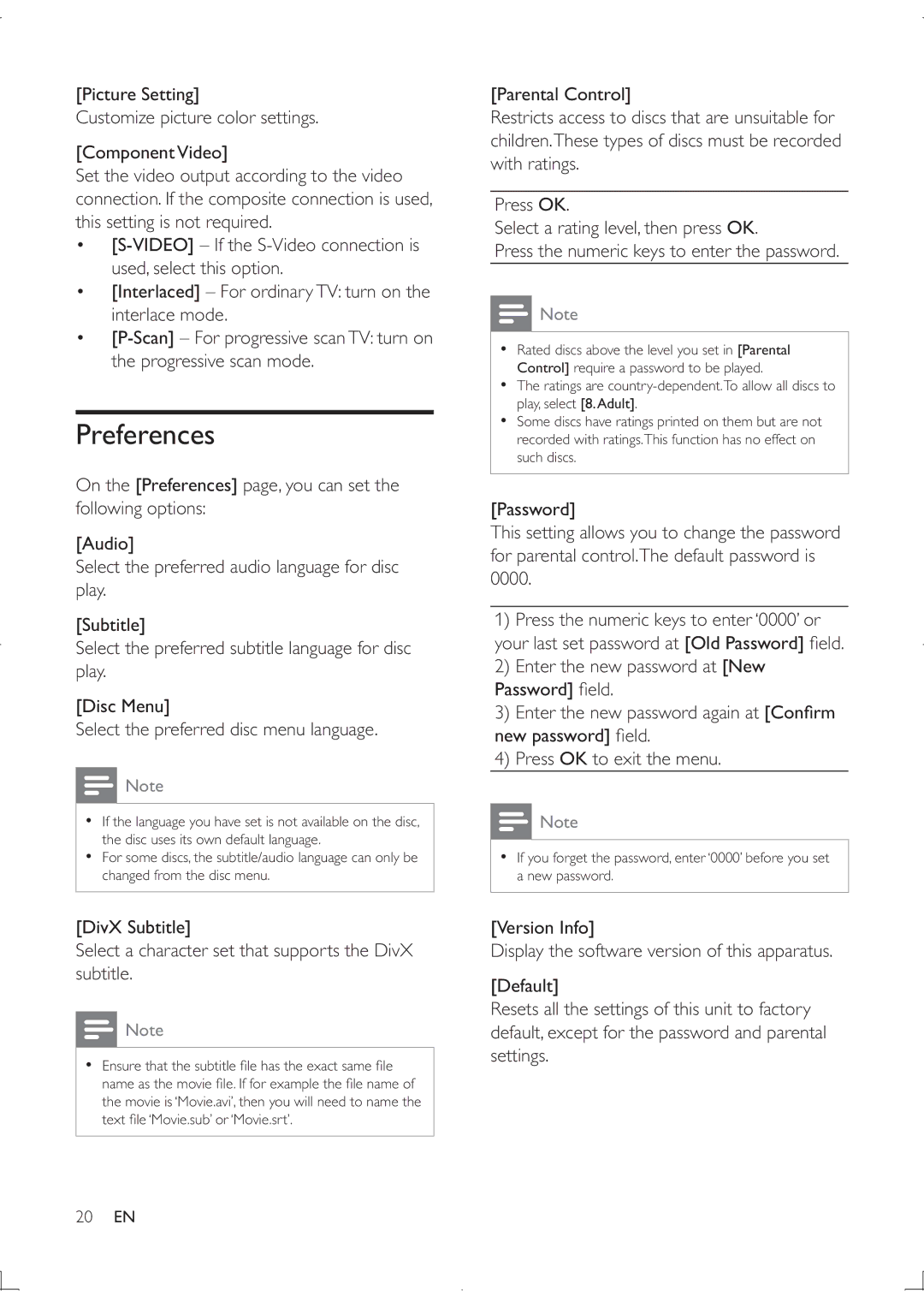 Philips MCD122 user manual Preferences 