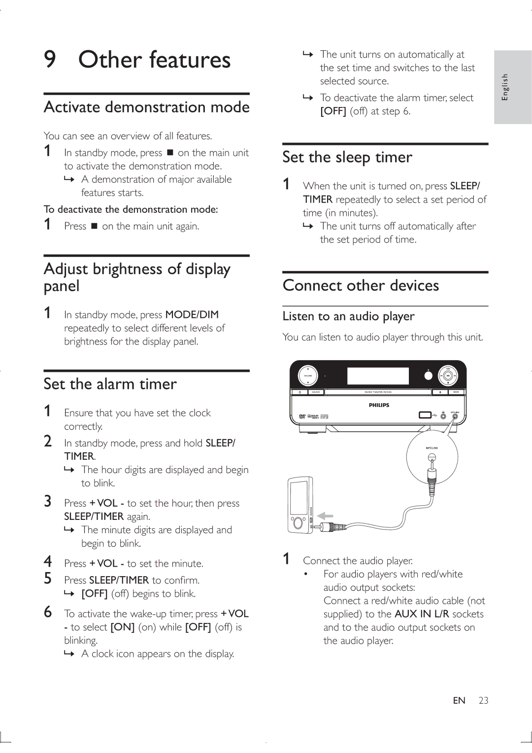 Philips MCD122 user manual Other features 