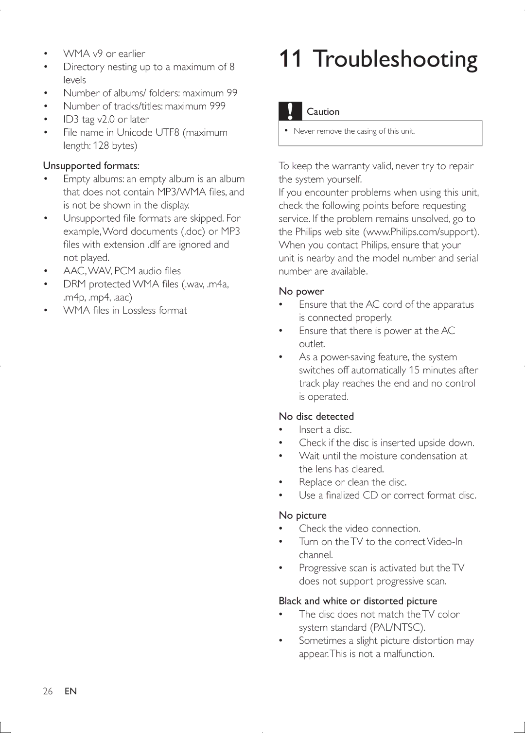 Philips MCD122 user manual Troubleshooting 