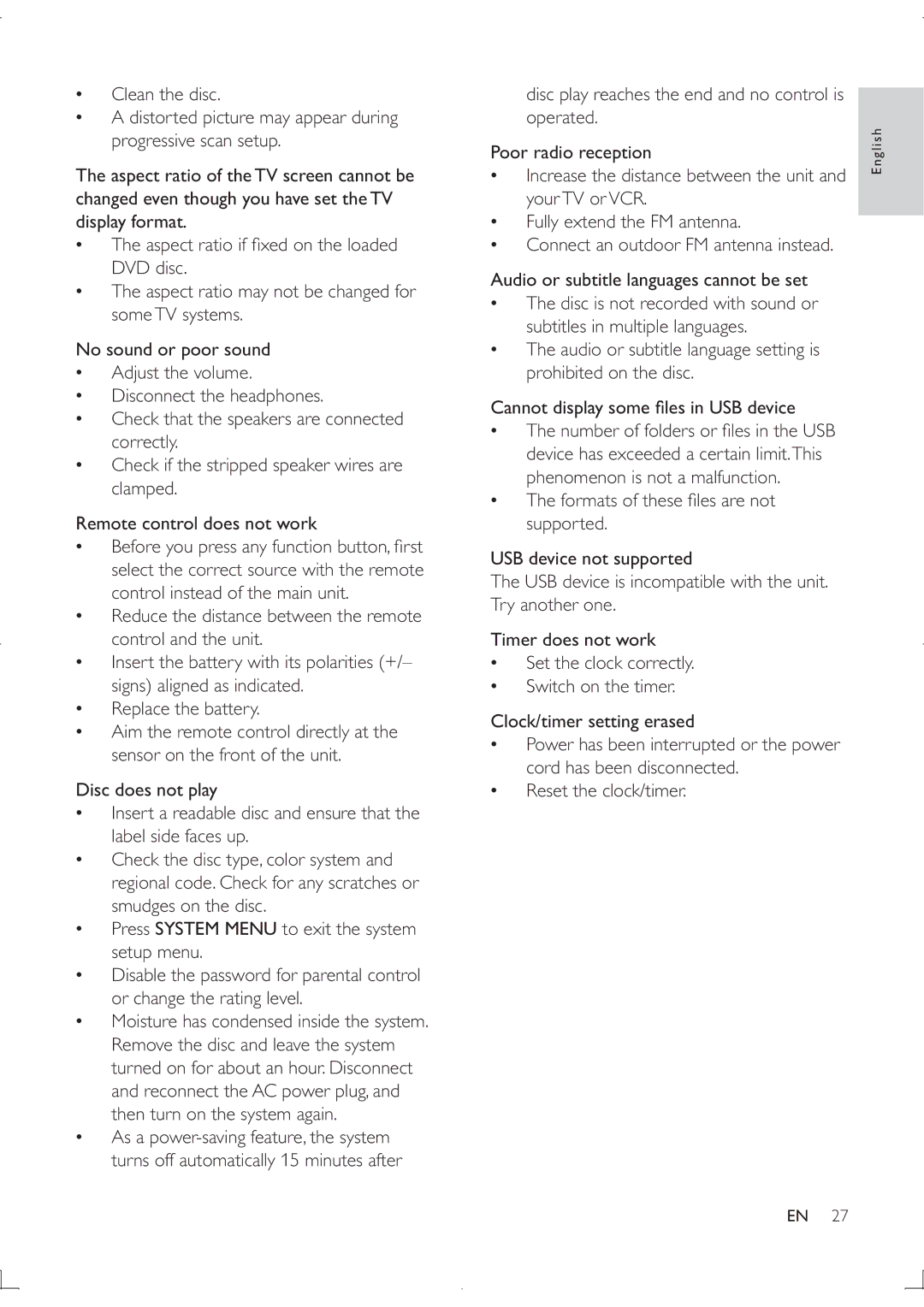 Philips MCD122 user manual Audio or subtitle language setting is prohibited on the disc 