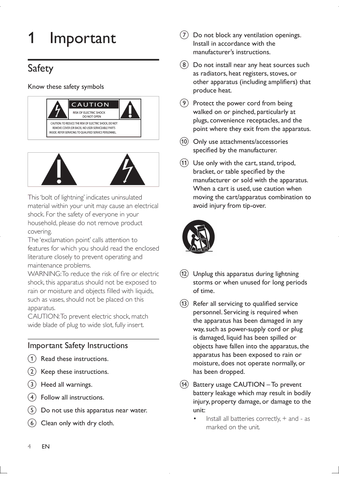 Philips MCD122 user manual Important Safety Instructions 