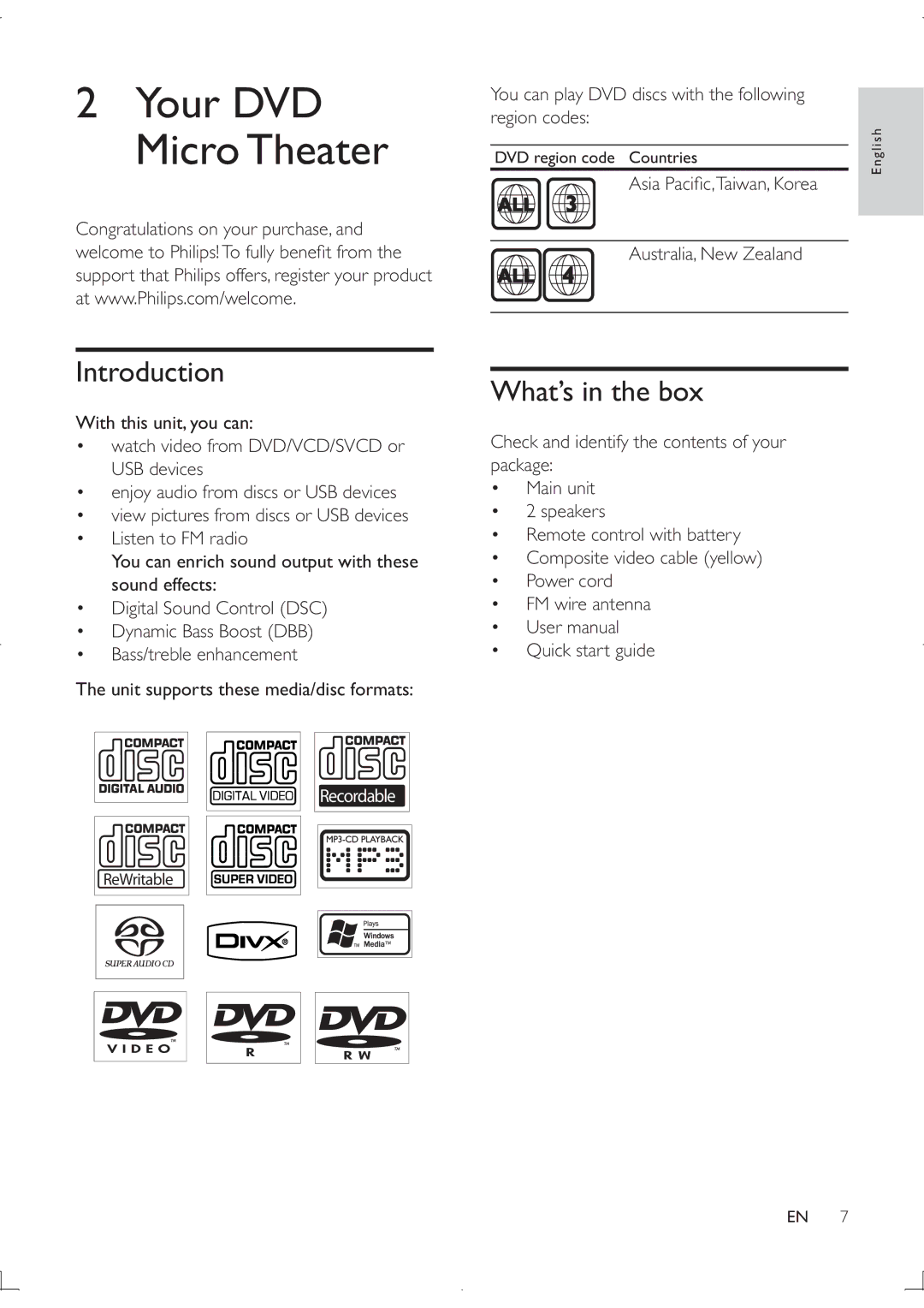 Philips MCD122 user manual Introduction, What’s in the box 