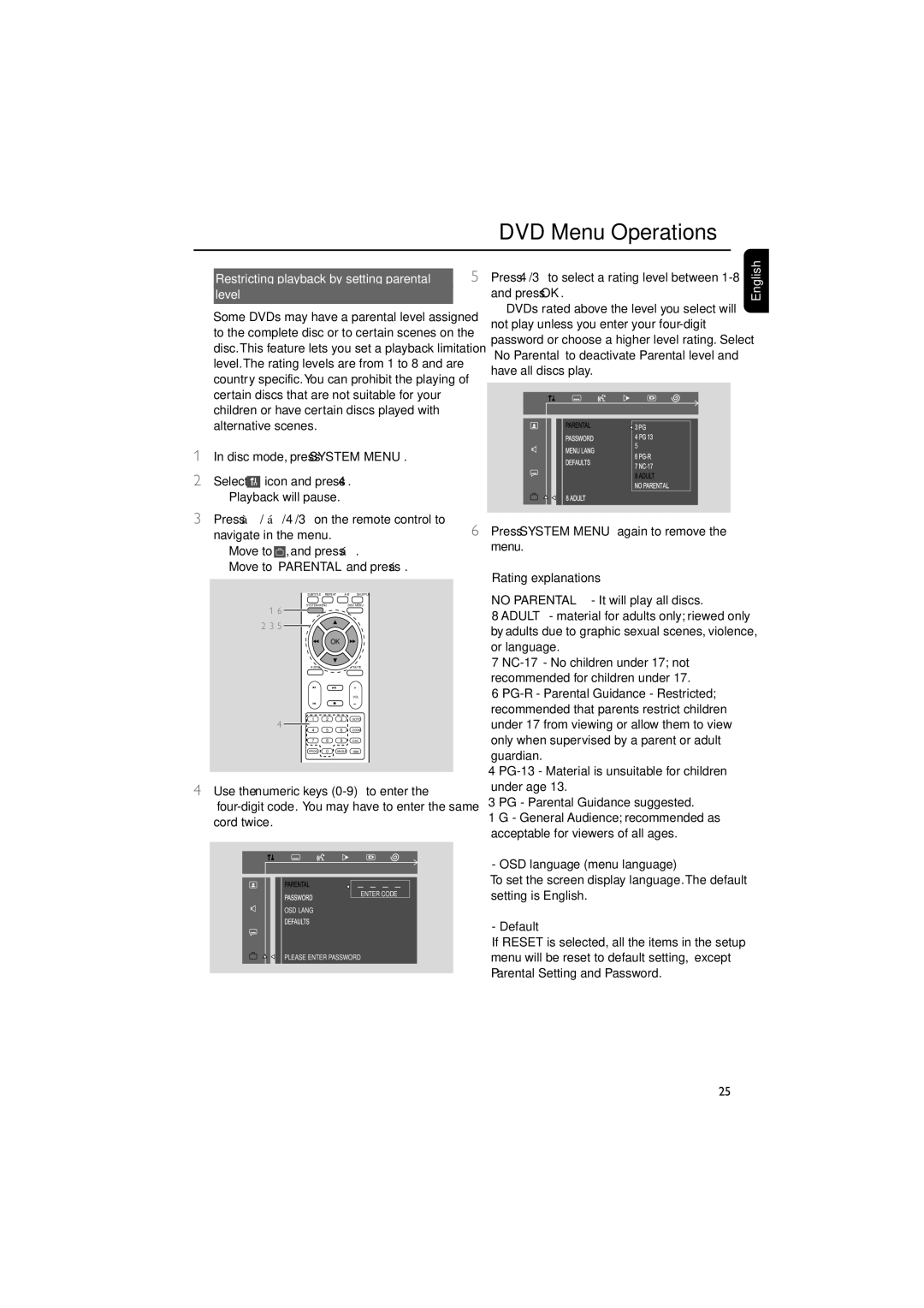 Philips MCD129 manual Restricting playback by setting parental Level 