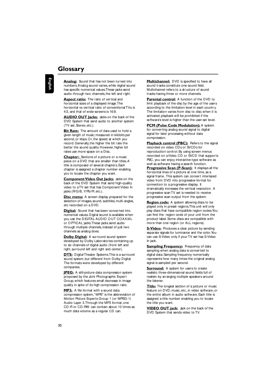 Philips MCD129 manual Glossary 