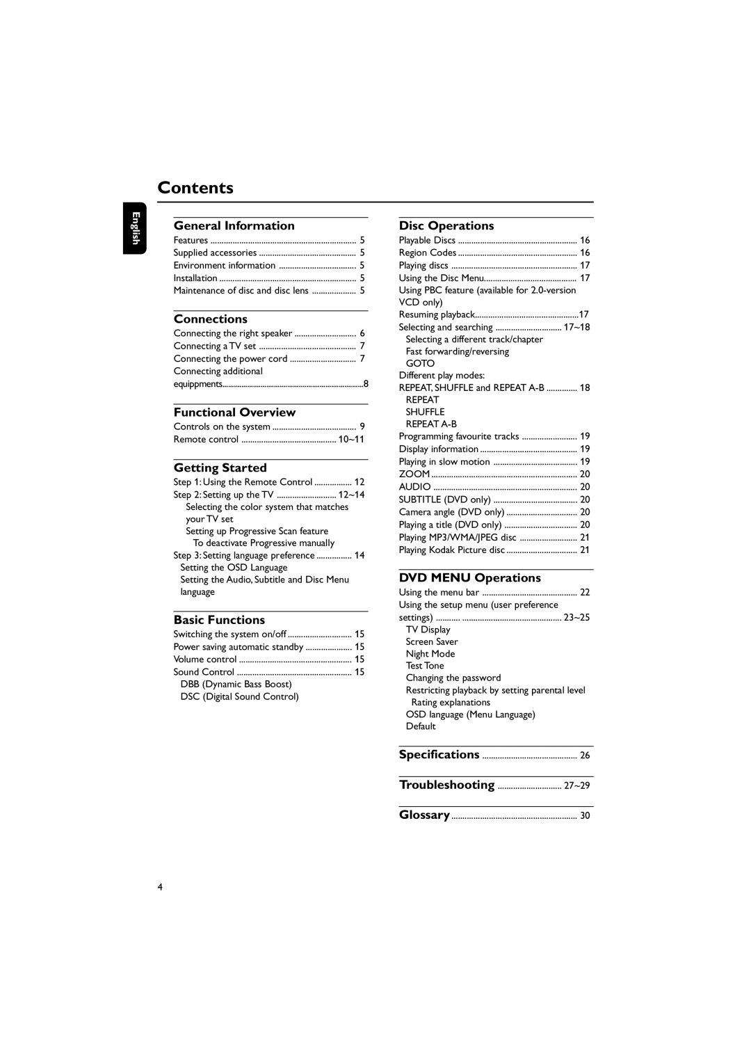 Philips MCD129 manual Contents 