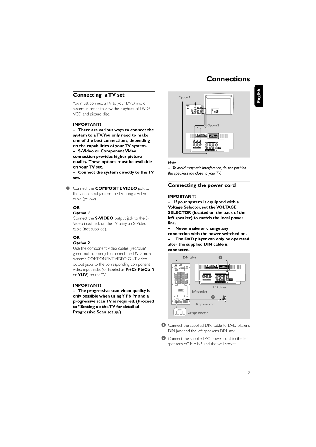 Philips MCD129 manual Connecting a TV set, Connecting the power cord 