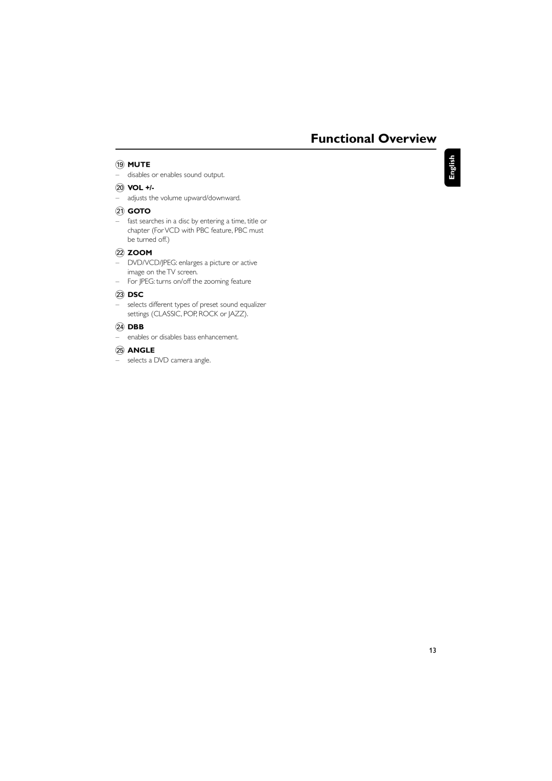 Philips MCD129/93 manual Mute, ¡ Goto, Zoom, £ Dsc, ≤ Dbb, ∞ Angle 