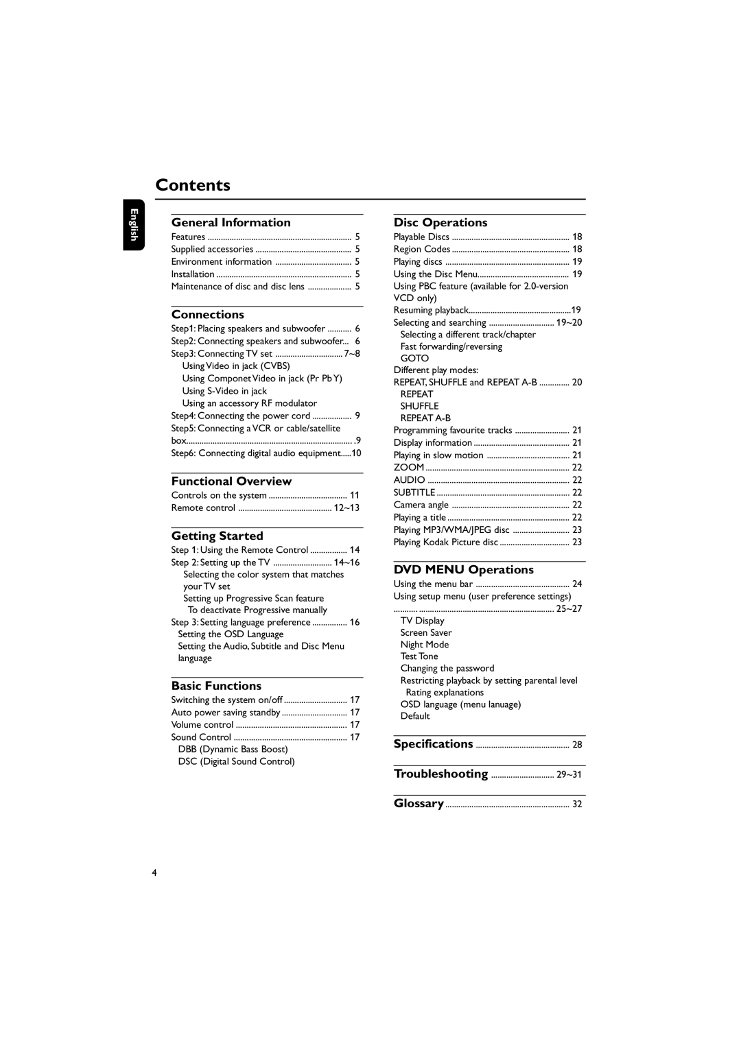 Philips MCD129/93 manual Contents 