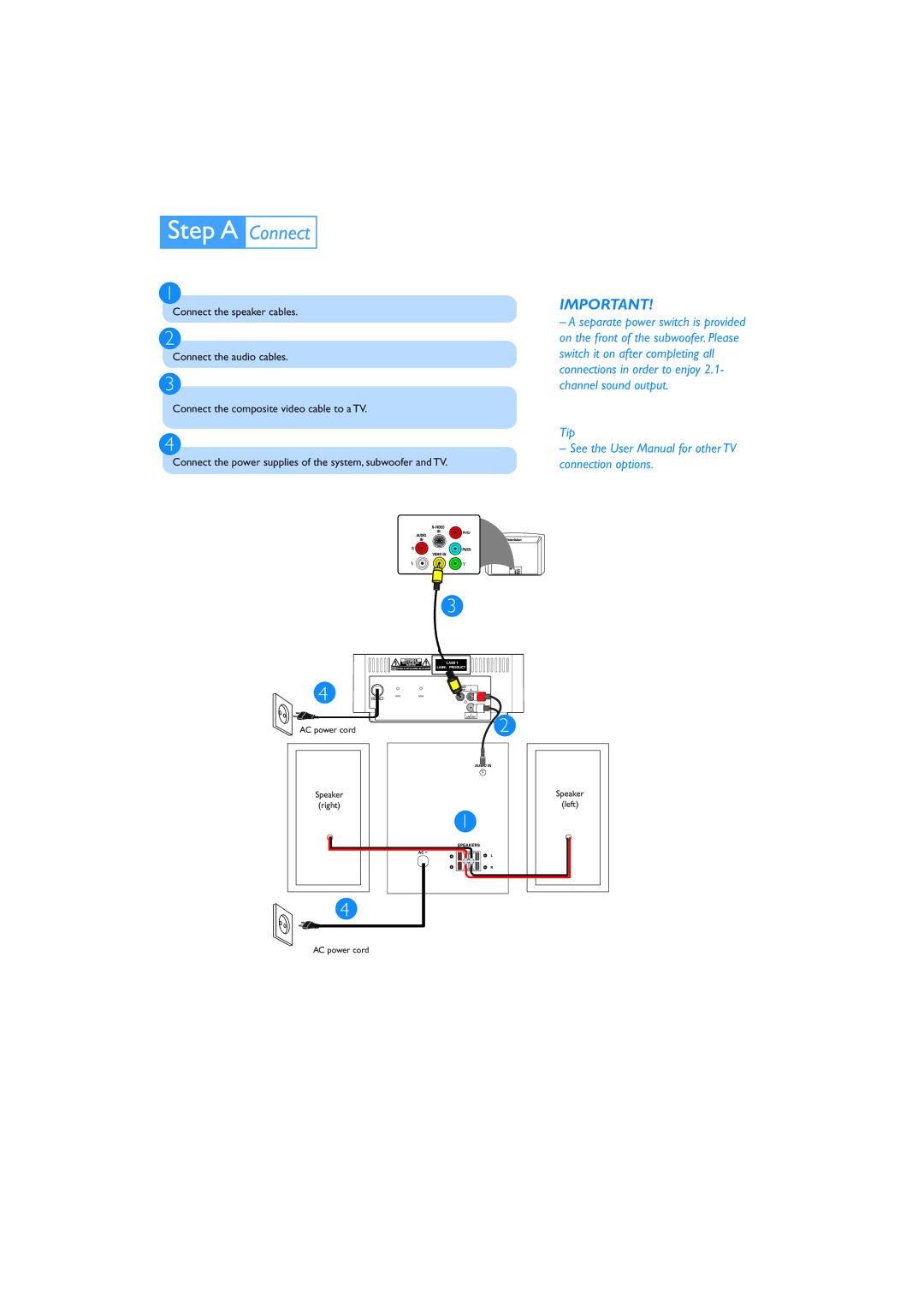 Philips MCD137 quick start Switch it on after completing all 