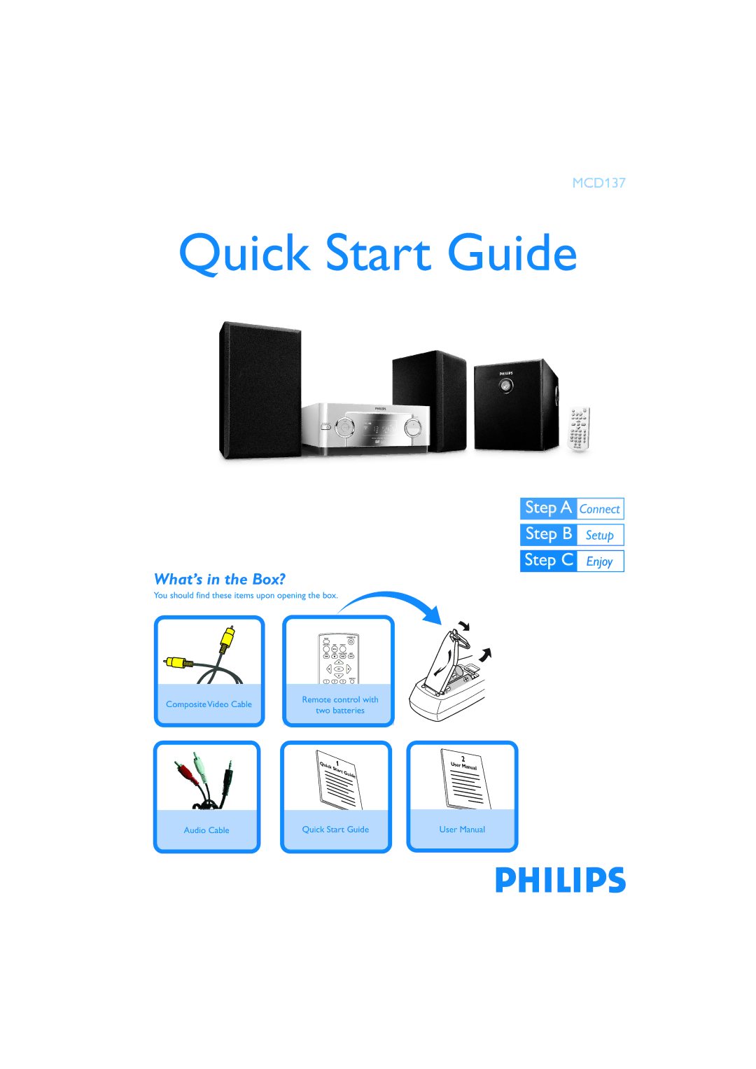 Philips PDCC-LL-0815, MCD137/93 quick start Quick Start Guide, What’s in the Box? 