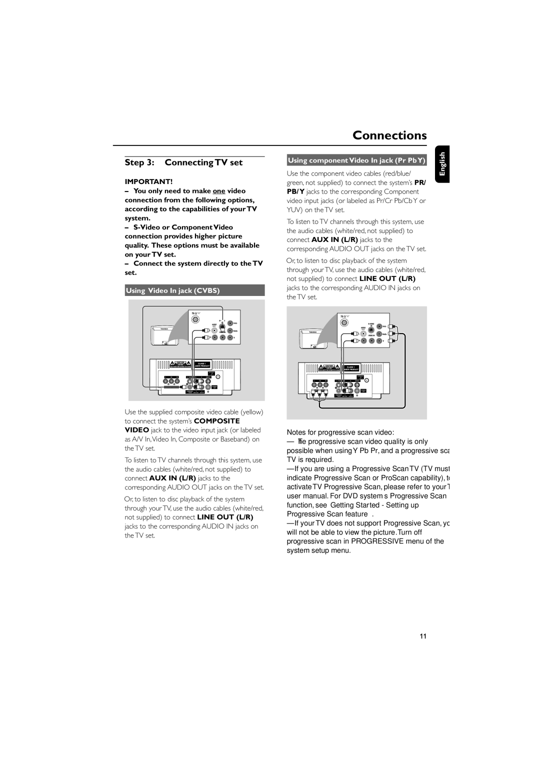 Philips MCD139 owner manual Connecting TV set 