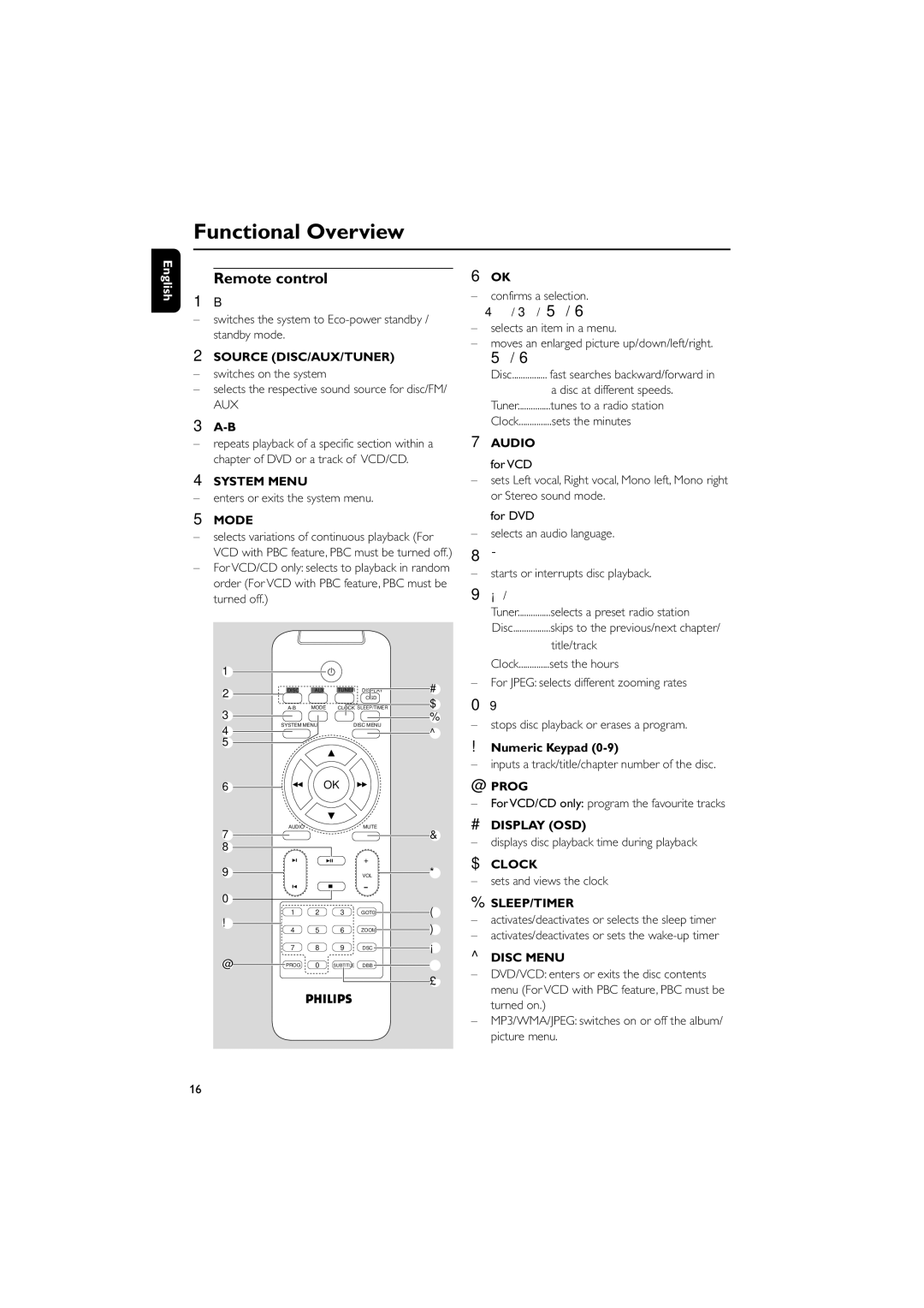 Philips MCD139 owner manual Remote control 