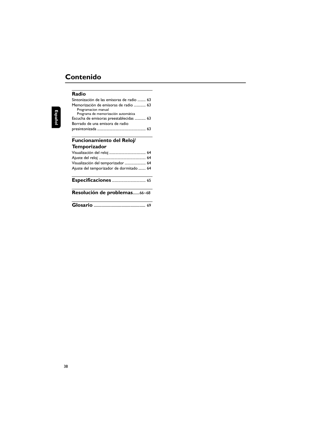 Philips MCD139 user manual Radio, Funcionamiento del Reloj Temporizador, Borrado de una emisora de radio 