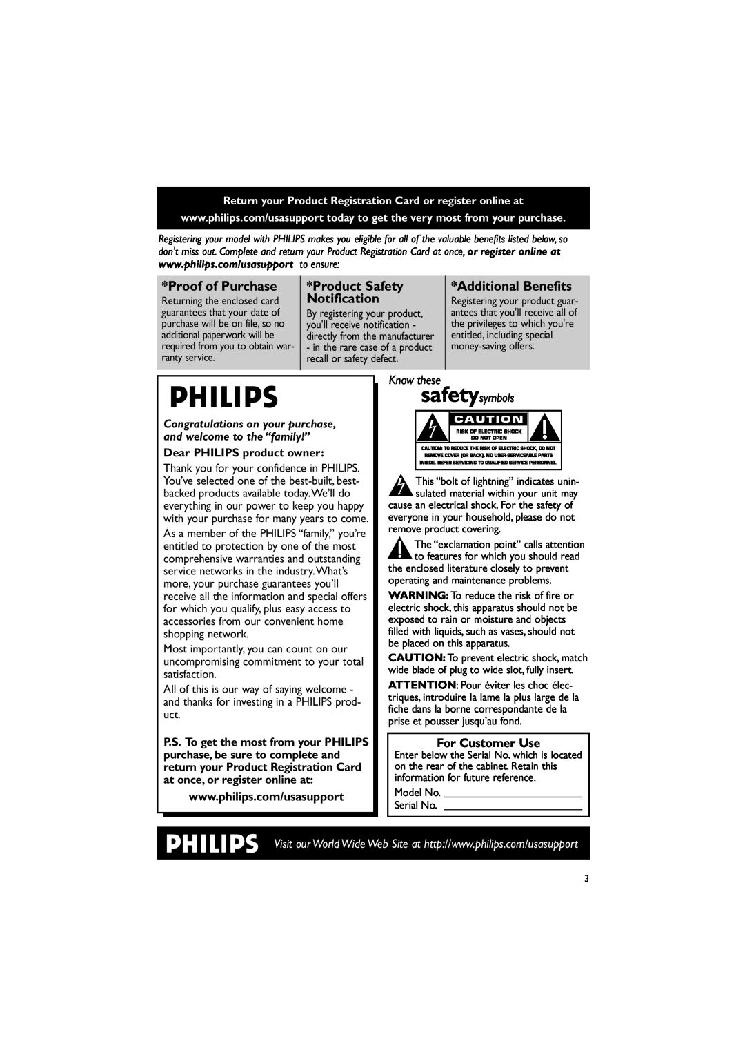 Philips MCD139 Proof of Purchase, Product Safety, Additional Benefits, Notification, Dear PHILIPS product owner 