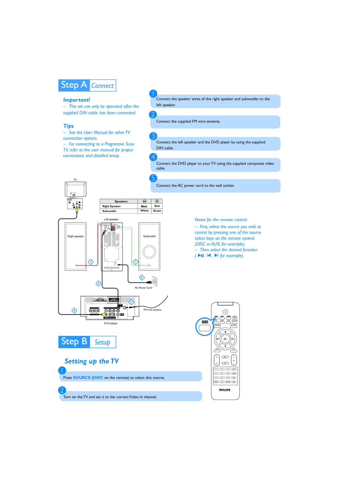 Philips MCD139/79 quick start Setting up the TV, Tips 