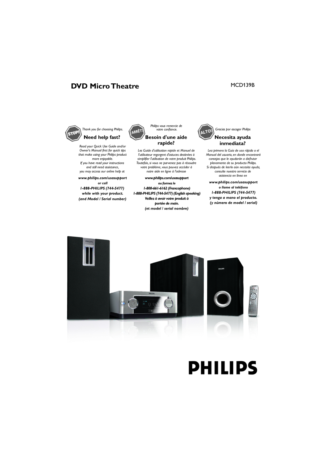 Philips MCD139B owner manual DVD Micro Theatre, Necesita ayuda Inmediata? 