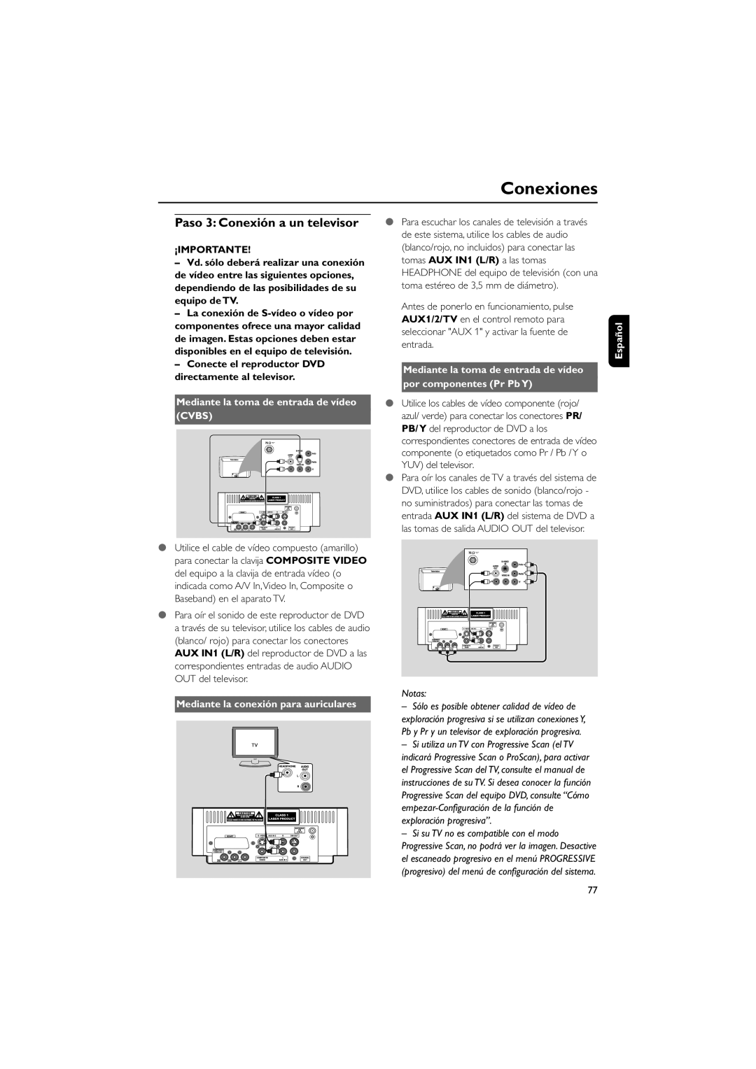 Philips MCD139B user manual Paso 3 Conexión a un televisor, Mediante la toma de entrada de vídeo 